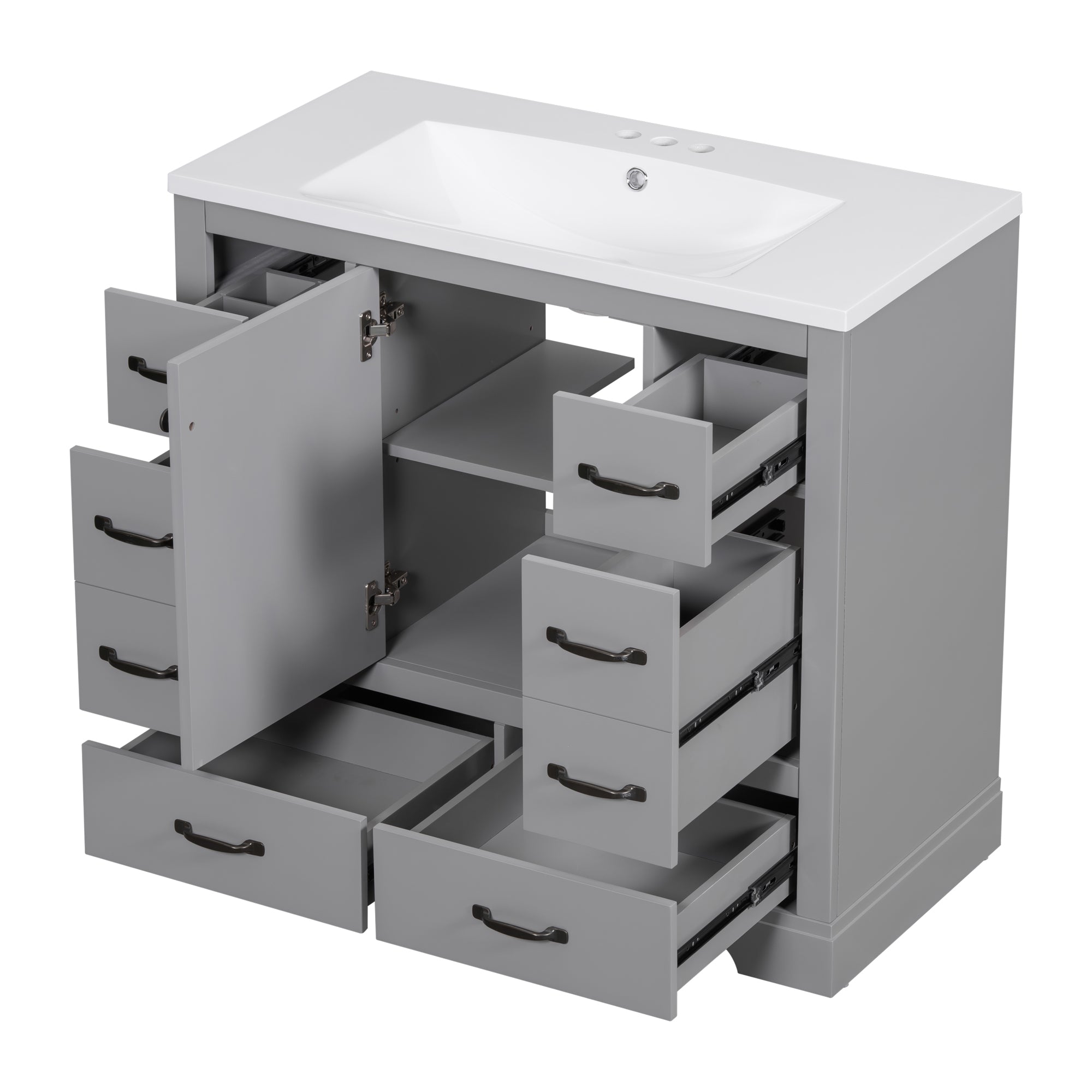 36 Inch MDF Freestanding Bathroom Vanity Set with Integrated Ceramic Sink