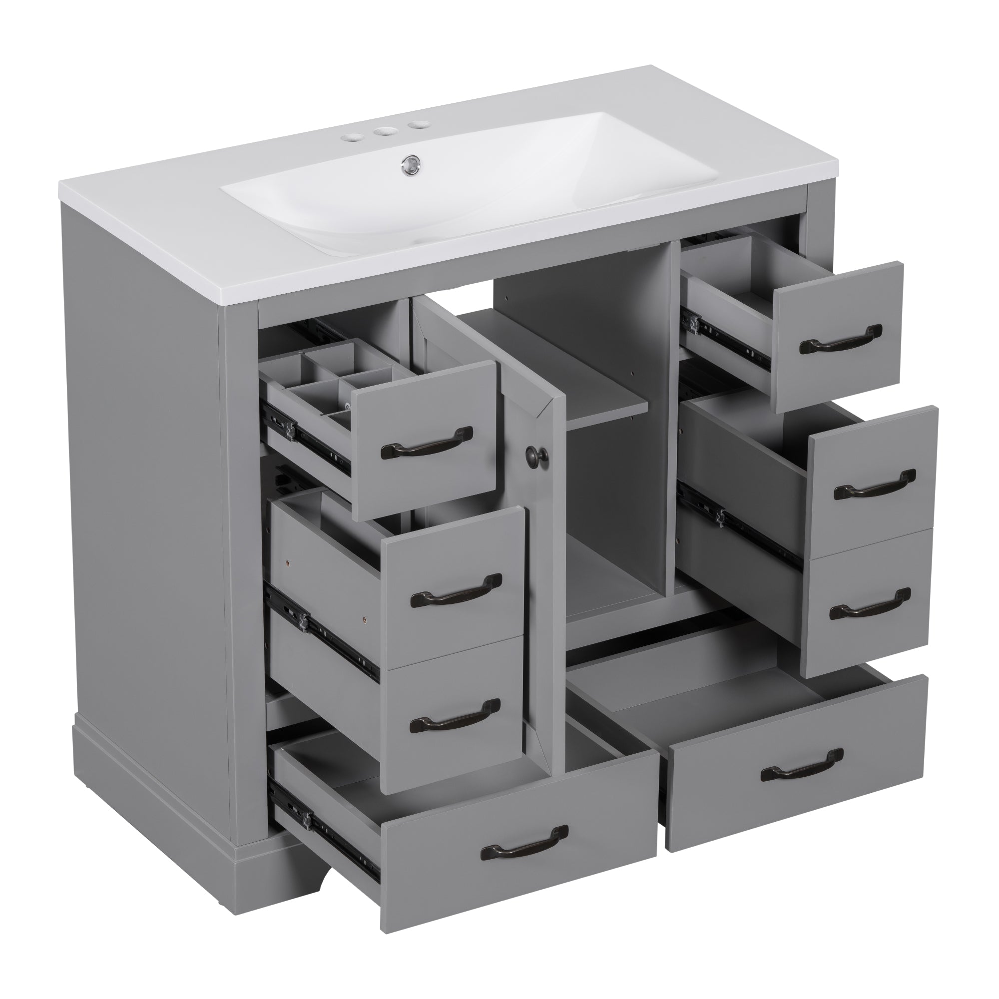 36 Inch MDF Freestanding Bathroom Vanity Set with Integrated Ceramic Sink