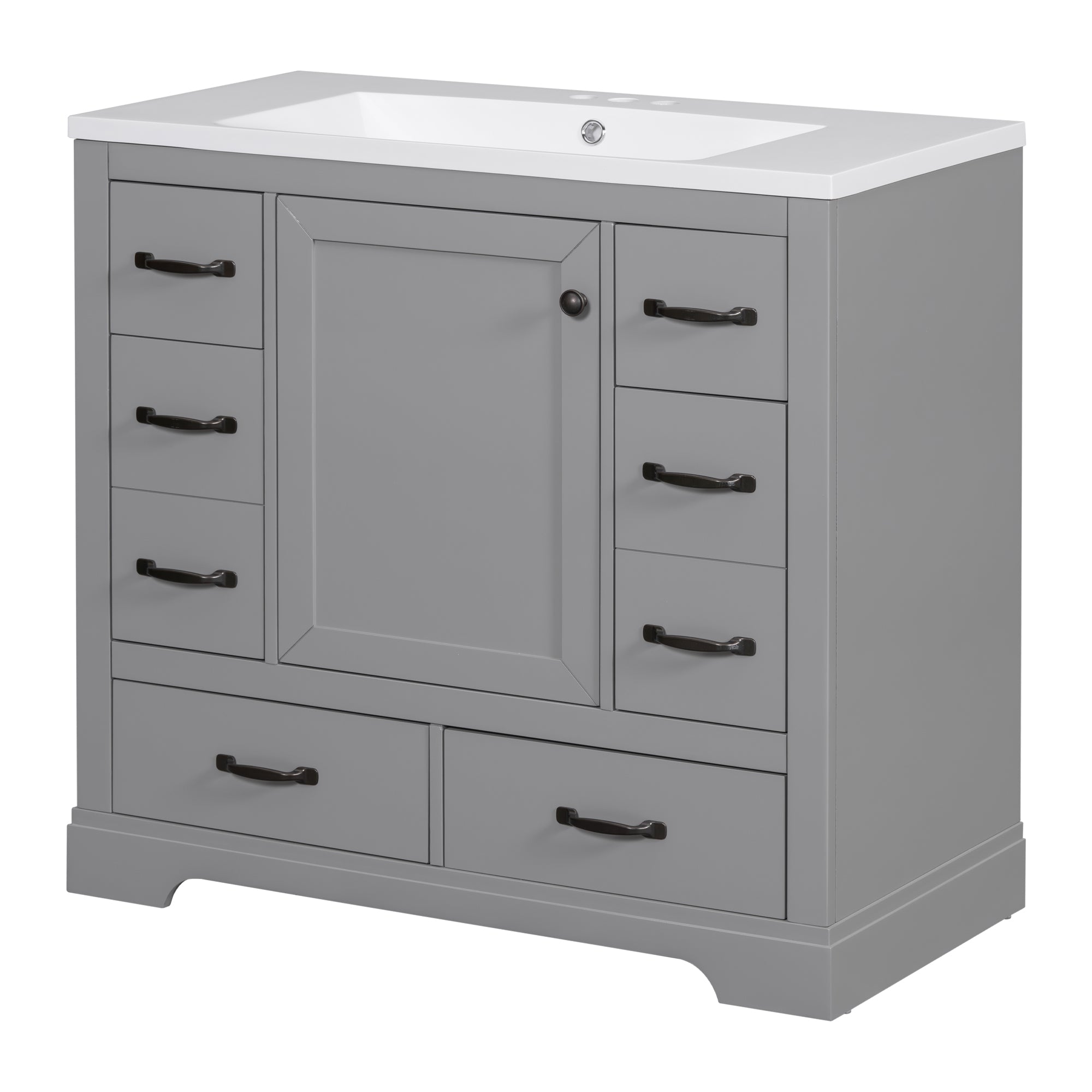 36 Inch MDF Freestanding Bathroom Vanity Set with Integrated Ceramic Sink