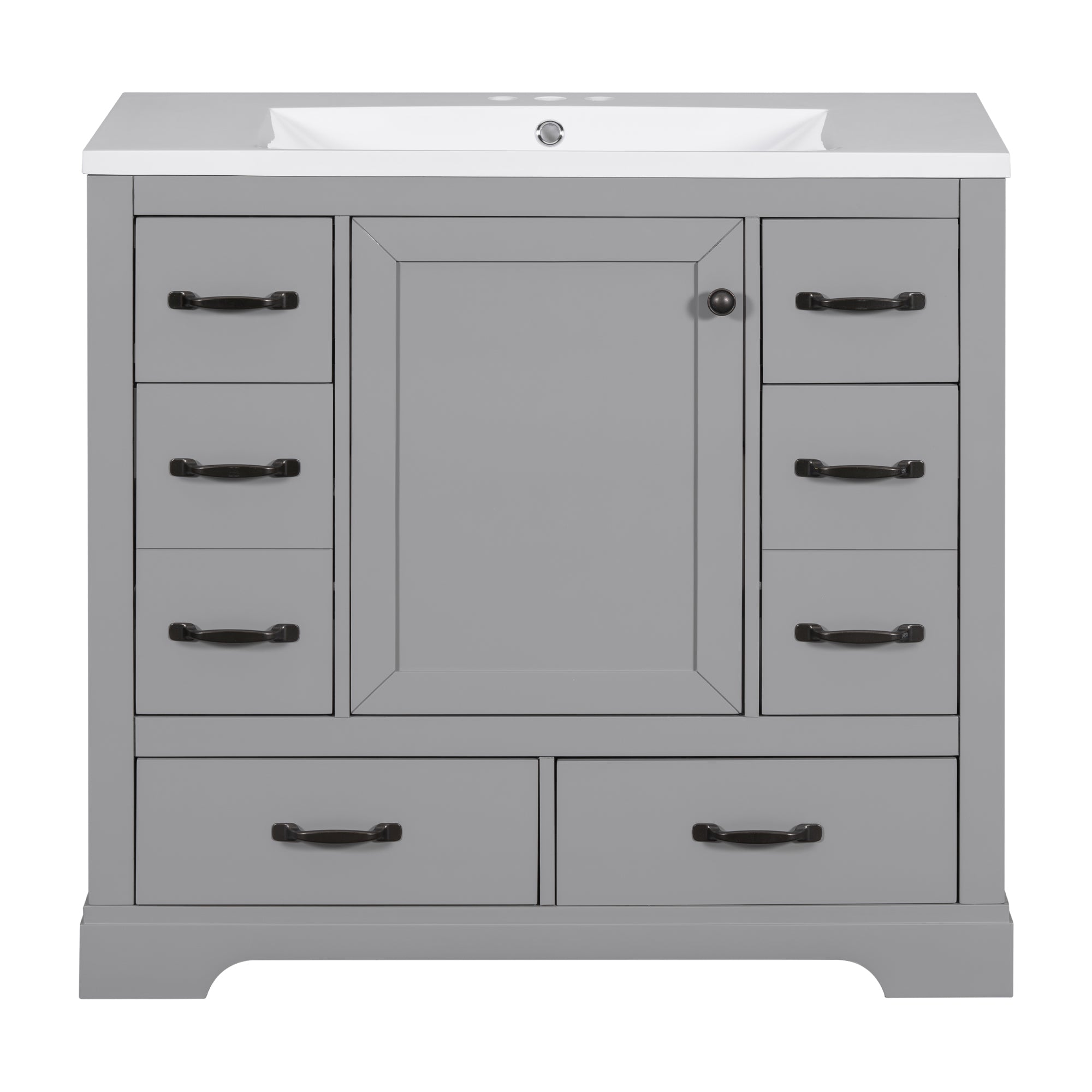 36 Inch MDF Freestanding Bathroom Vanity Set with Integrated Ceramic Sink