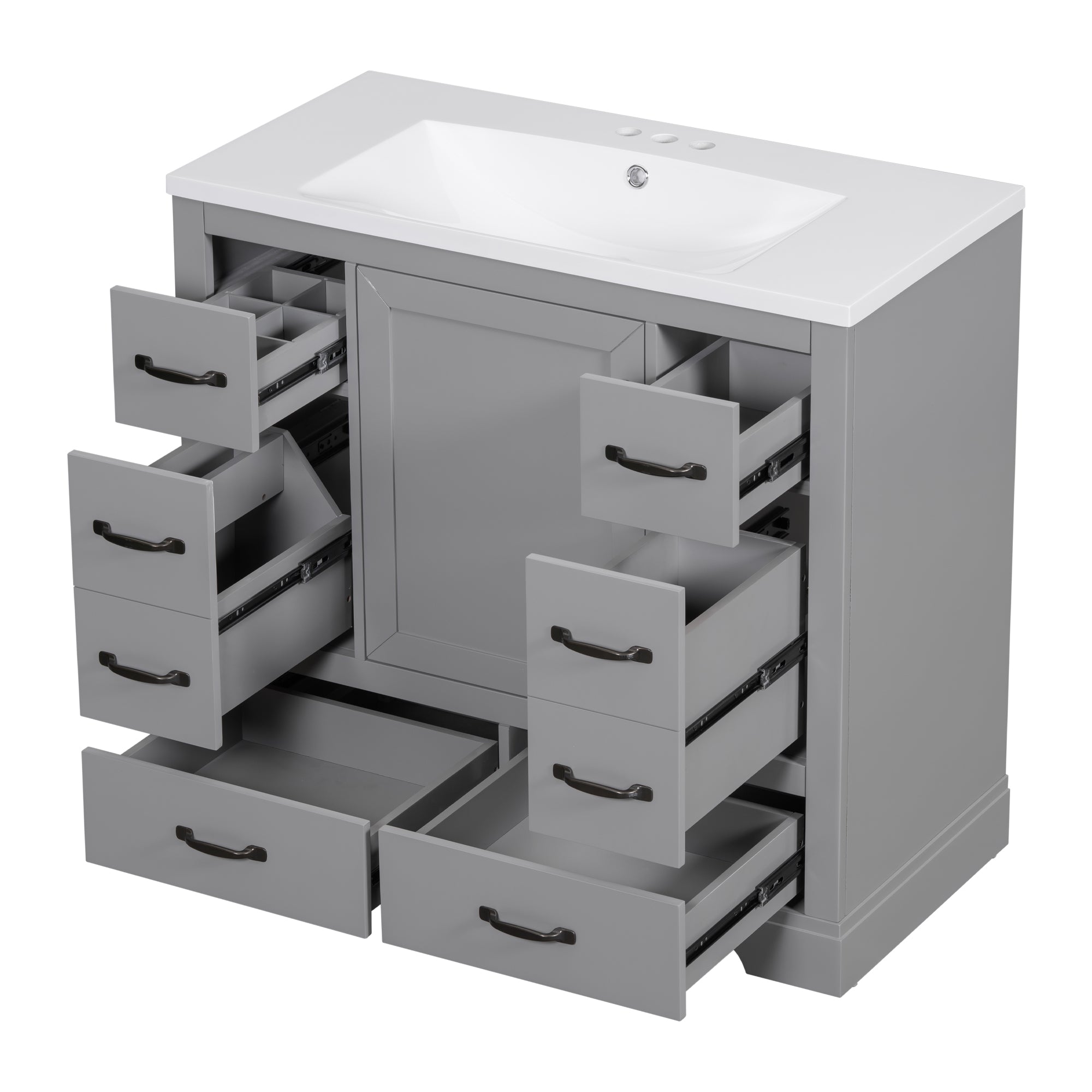 36 Inch MDF Freestanding Bathroom Vanity Set with Integrated Ceramic Sink