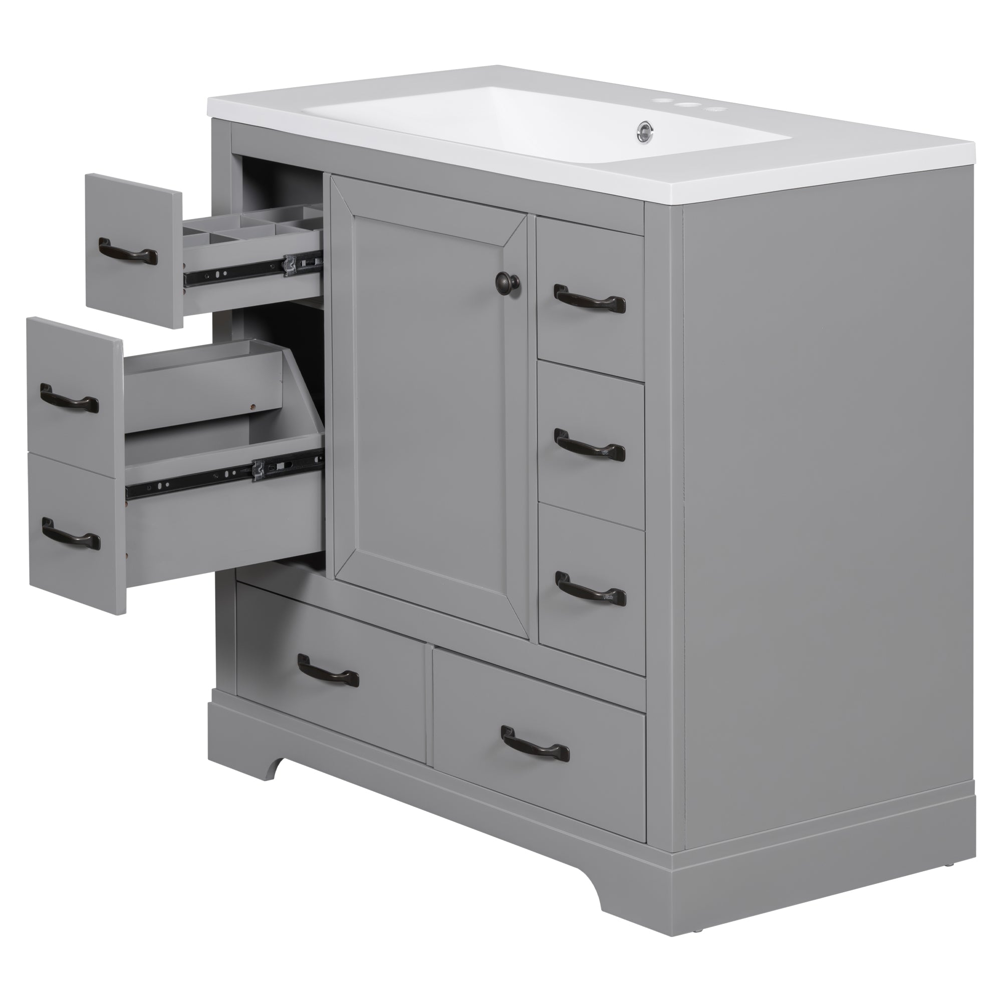 36 Inch MDF Freestanding Bathroom Vanity Set with Integrated Ceramic Sink