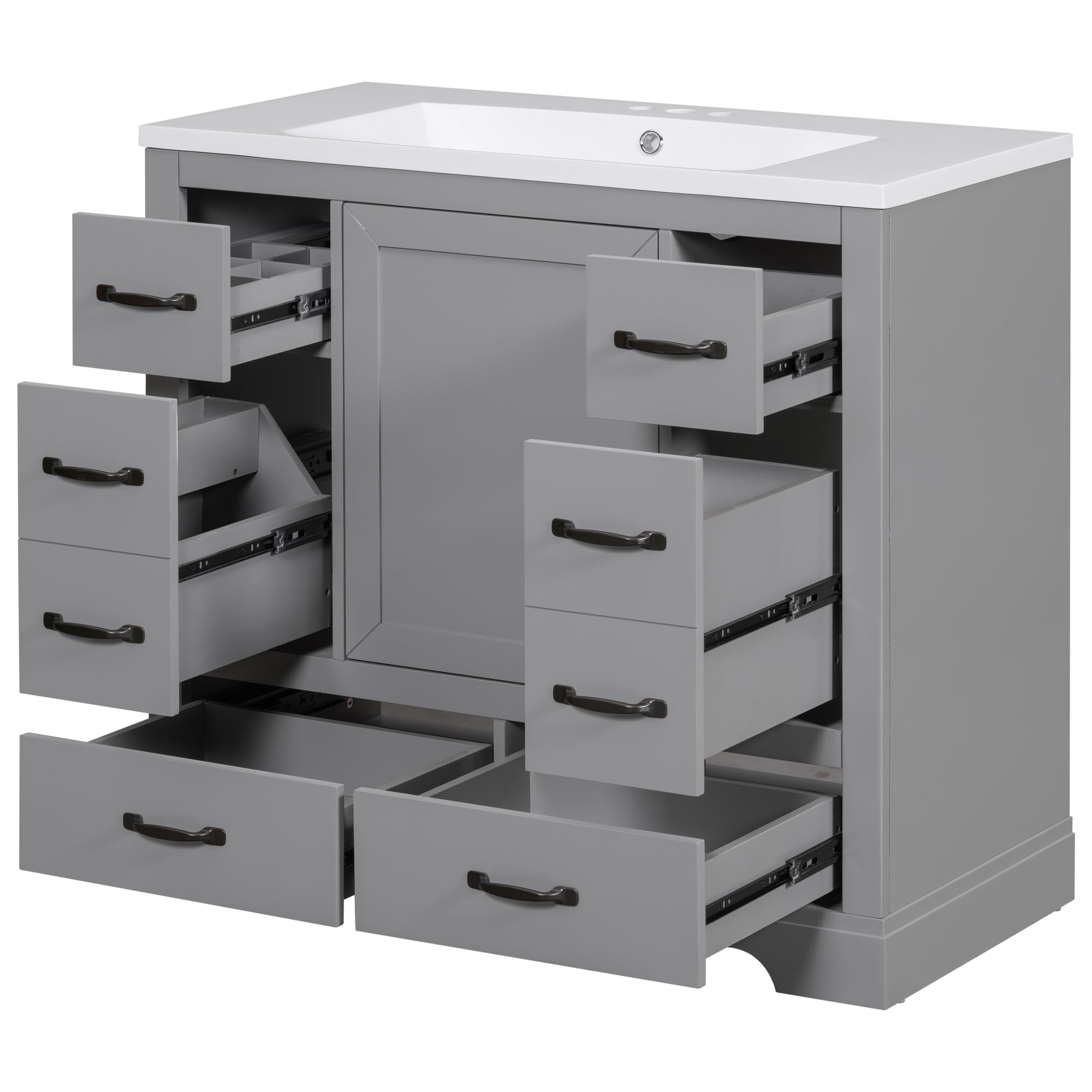 36 Inch MDF Freestanding Bathroom Vanity Set with Integrated Ceramic Sink