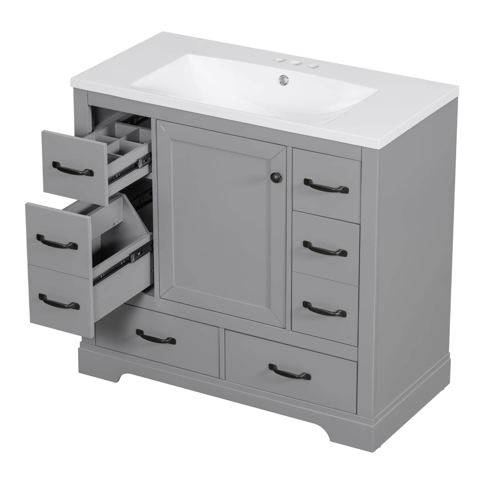 36 Inch MDF Freestanding Bathroom Vanity Set with Integrated Ceramic Sink