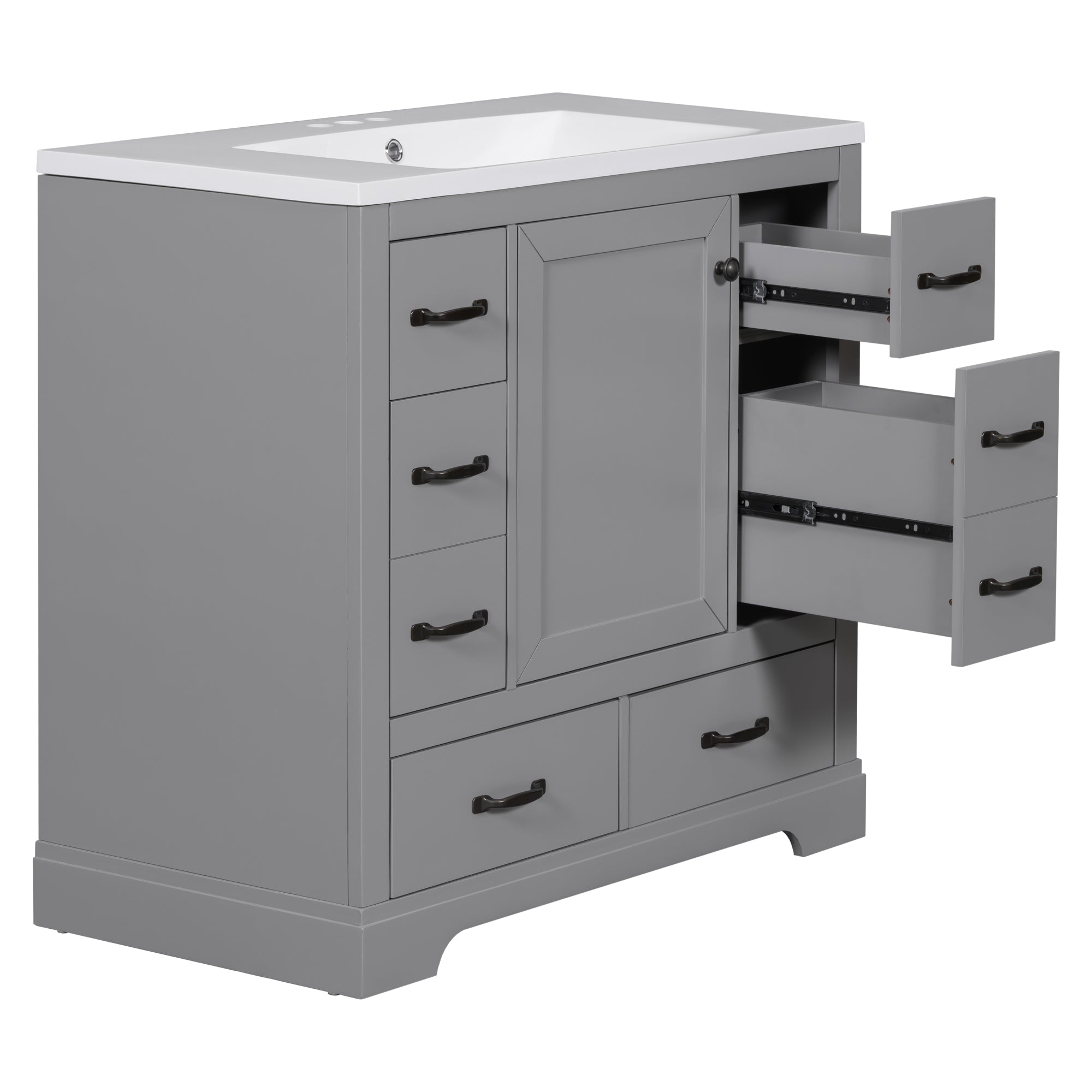 36 Inch MDF Freestanding Bathroom Vanity Set with Integrated Ceramic Sink
