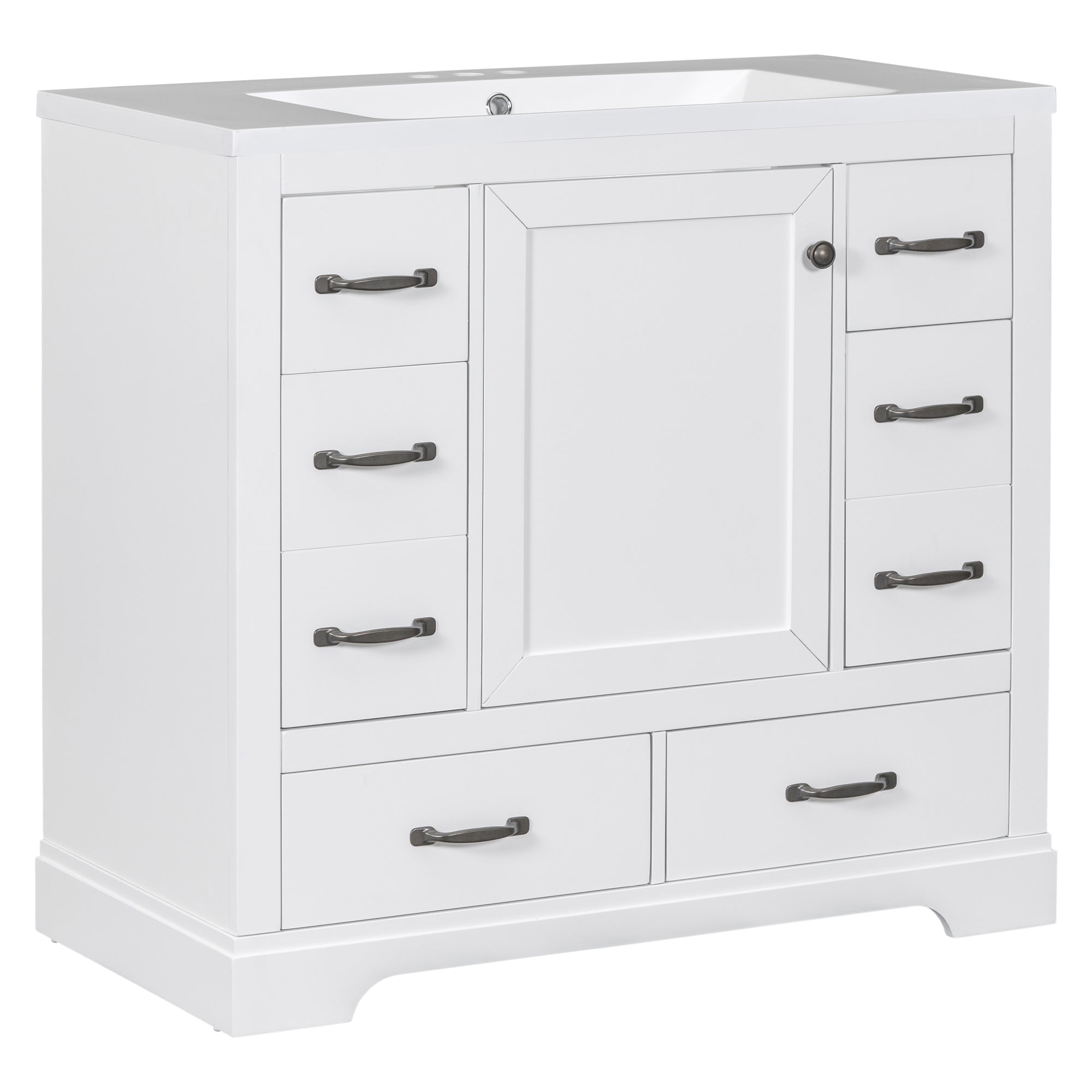 36 Inch MDF Freestanding Bathroom Vanity Set with Integrated Ceramic Sink