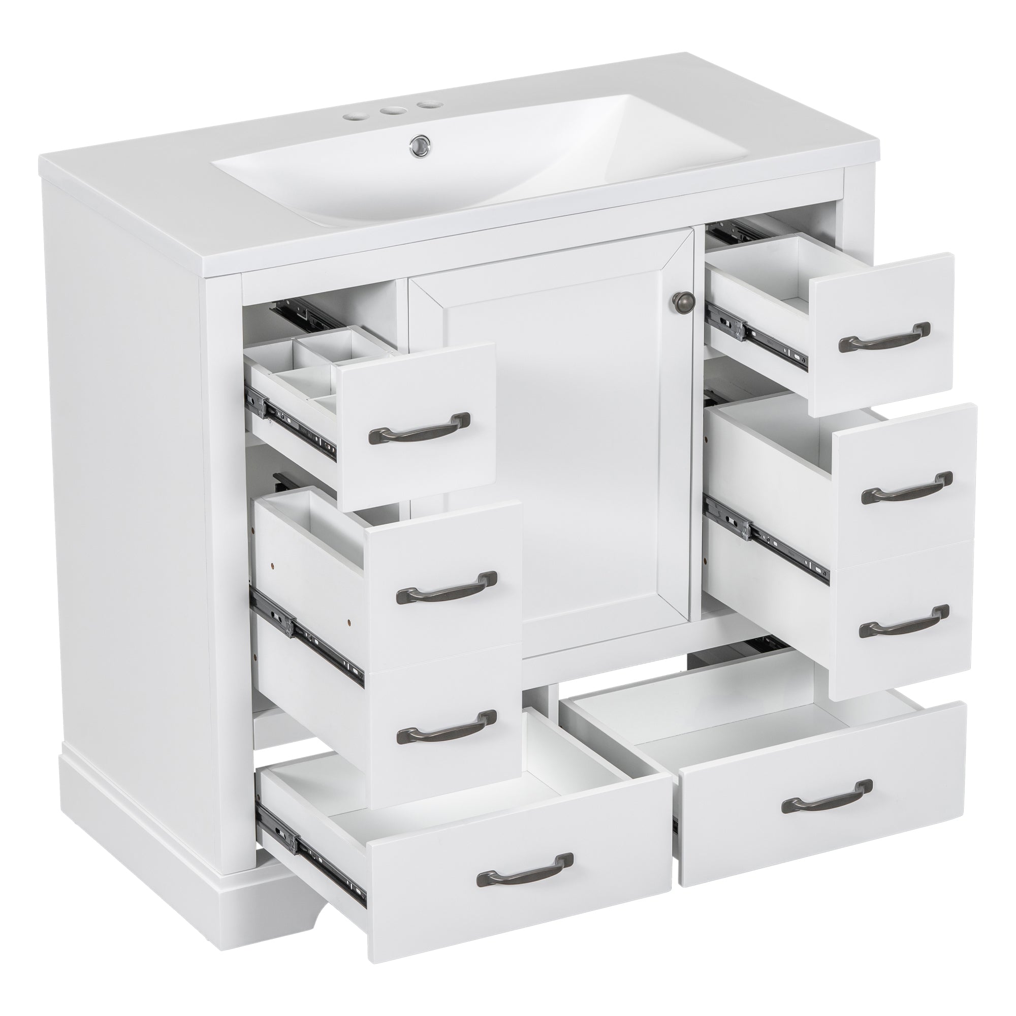 36 Inch MDF Freestanding Bathroom Vanity Set with Integrated Ceramic Sink