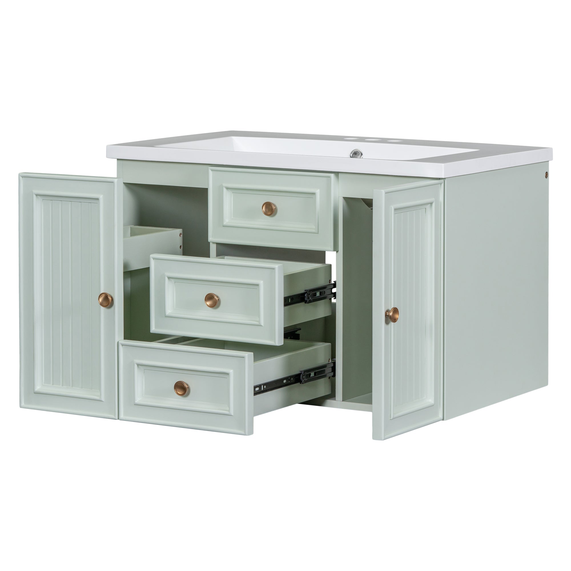 36 Inch MDF Wall-Mounted Bathroom Vanity Set with Integrated Ceramic Sink