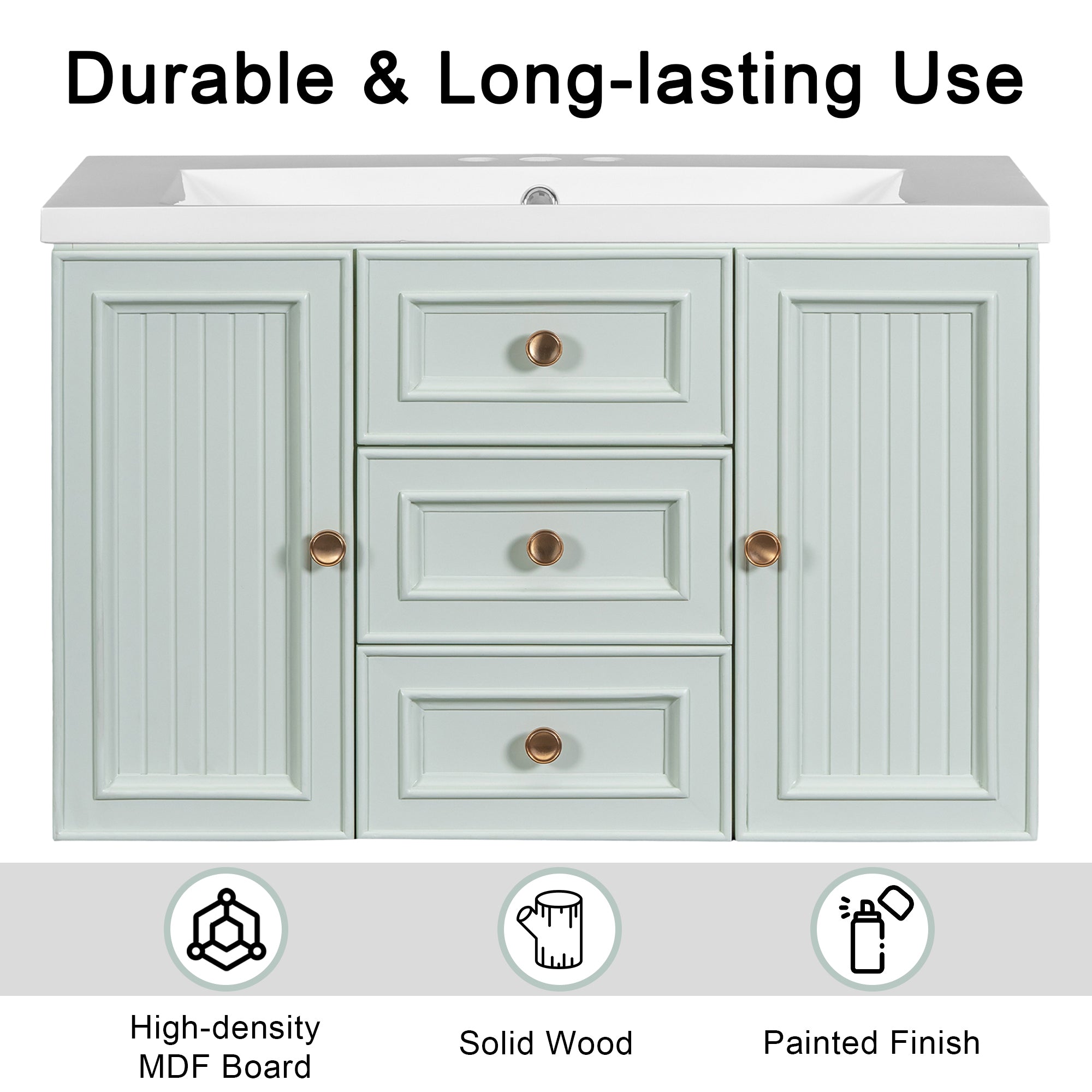 36 Inch MDF Wall-Mounted Bathroom Vanity Set with Integrated Ceramic Sink