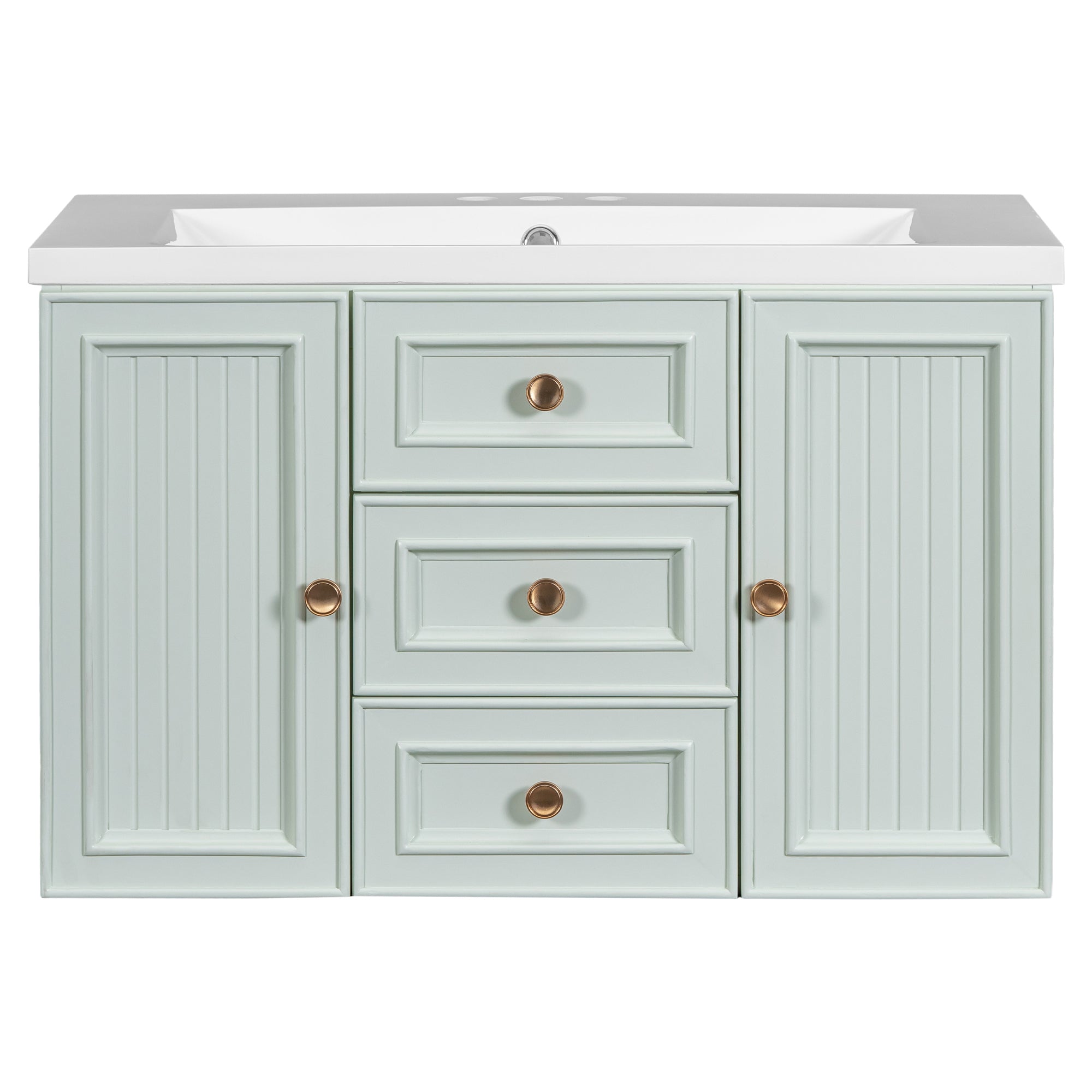 36 Inch MDF Wall-Mounted Bathroom Vanity Set with Integrated Ceramic Sink