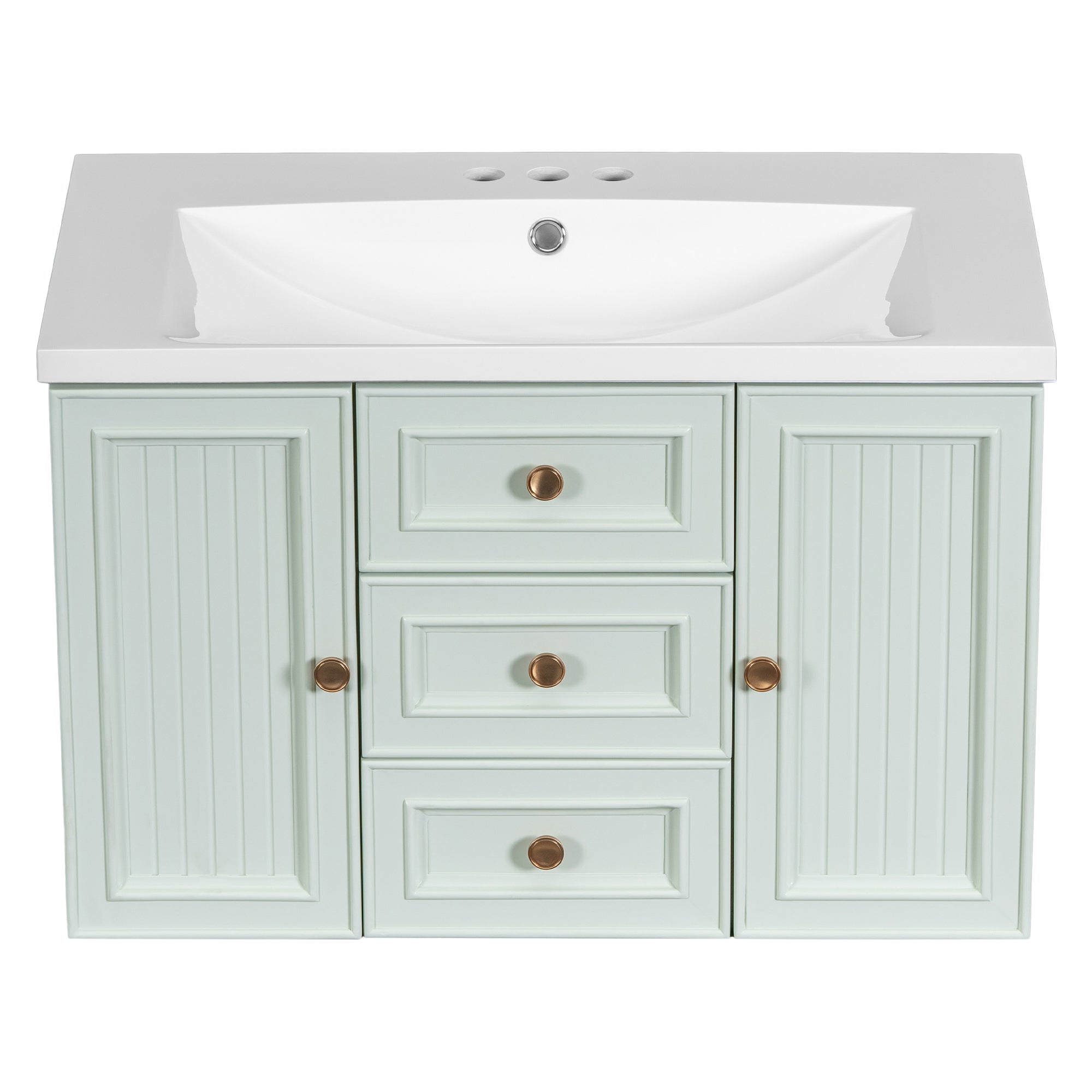 36 Inch MDF Wall-Mounted Bathroom Vanity Set with Integrated Ceramic Sink