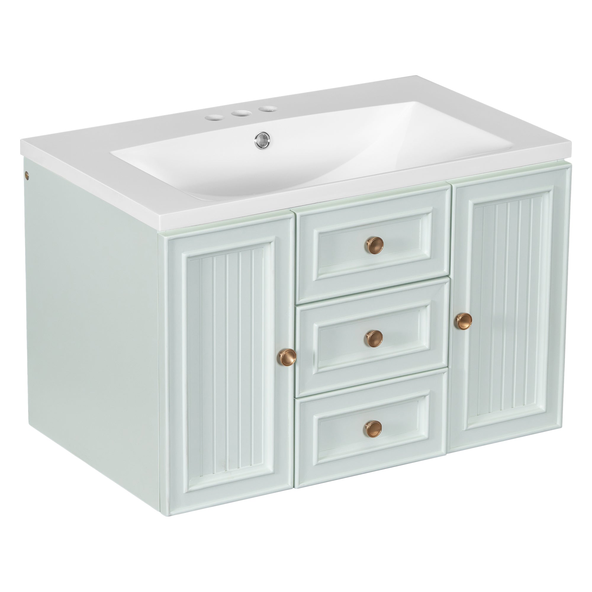 36 Inch MDF Wall-Mounted Bathroom Vanity Set with Integrated Ceramic Sink