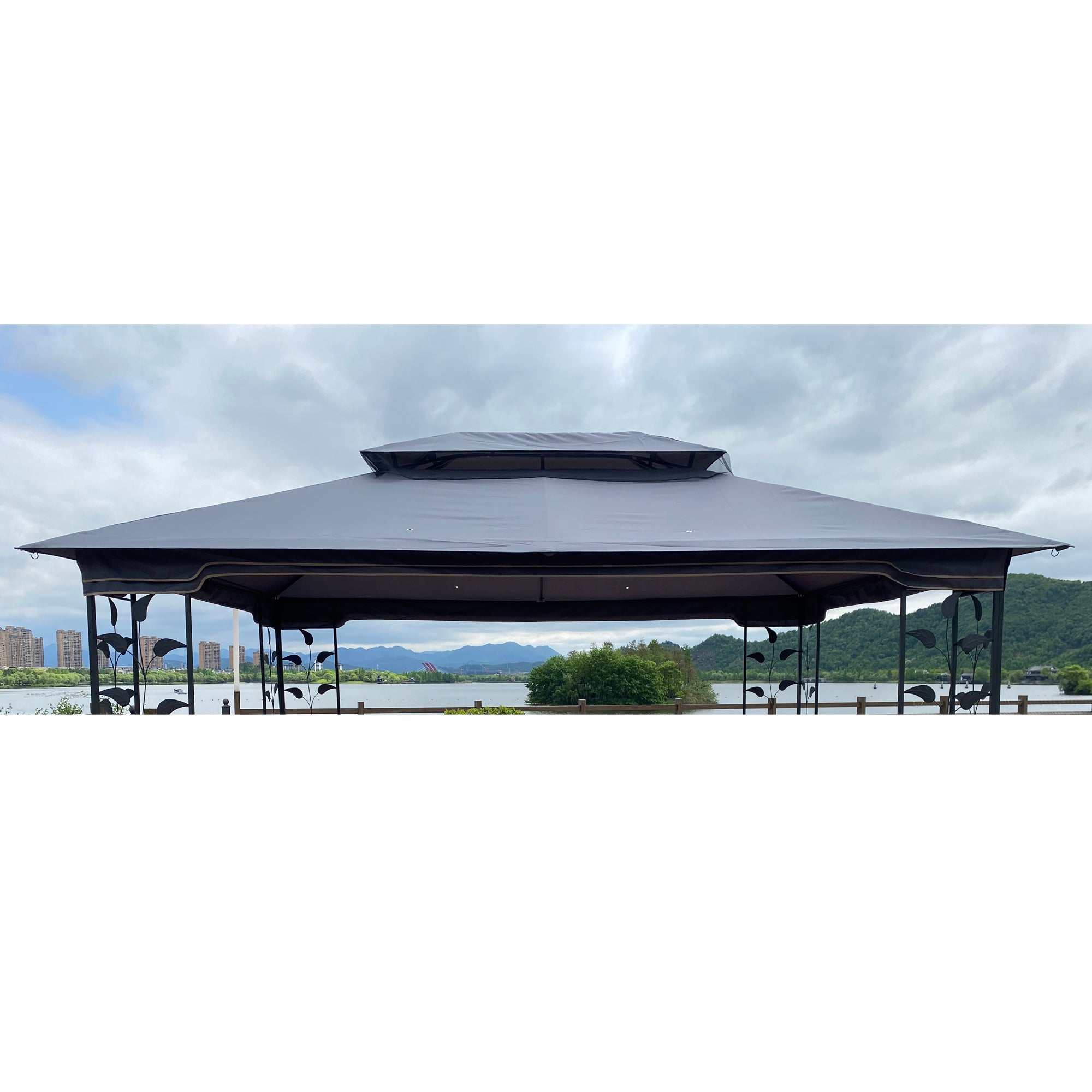 13' X 10 ' Gray Patio Gazebo Double Tiered Replacement Polyester Canopy Top