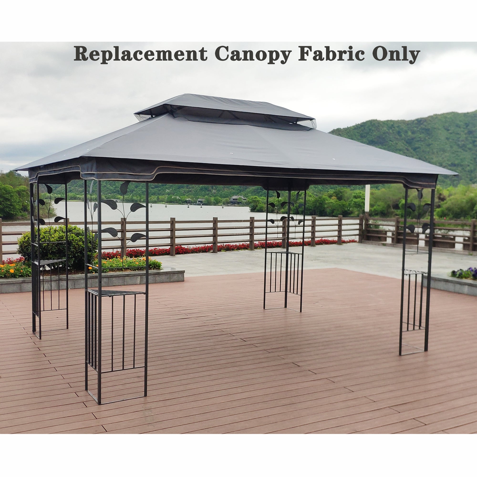 13' X 10 ' Gray Patio Gazebo Double Tiered Replacement Polyester Canopy Top