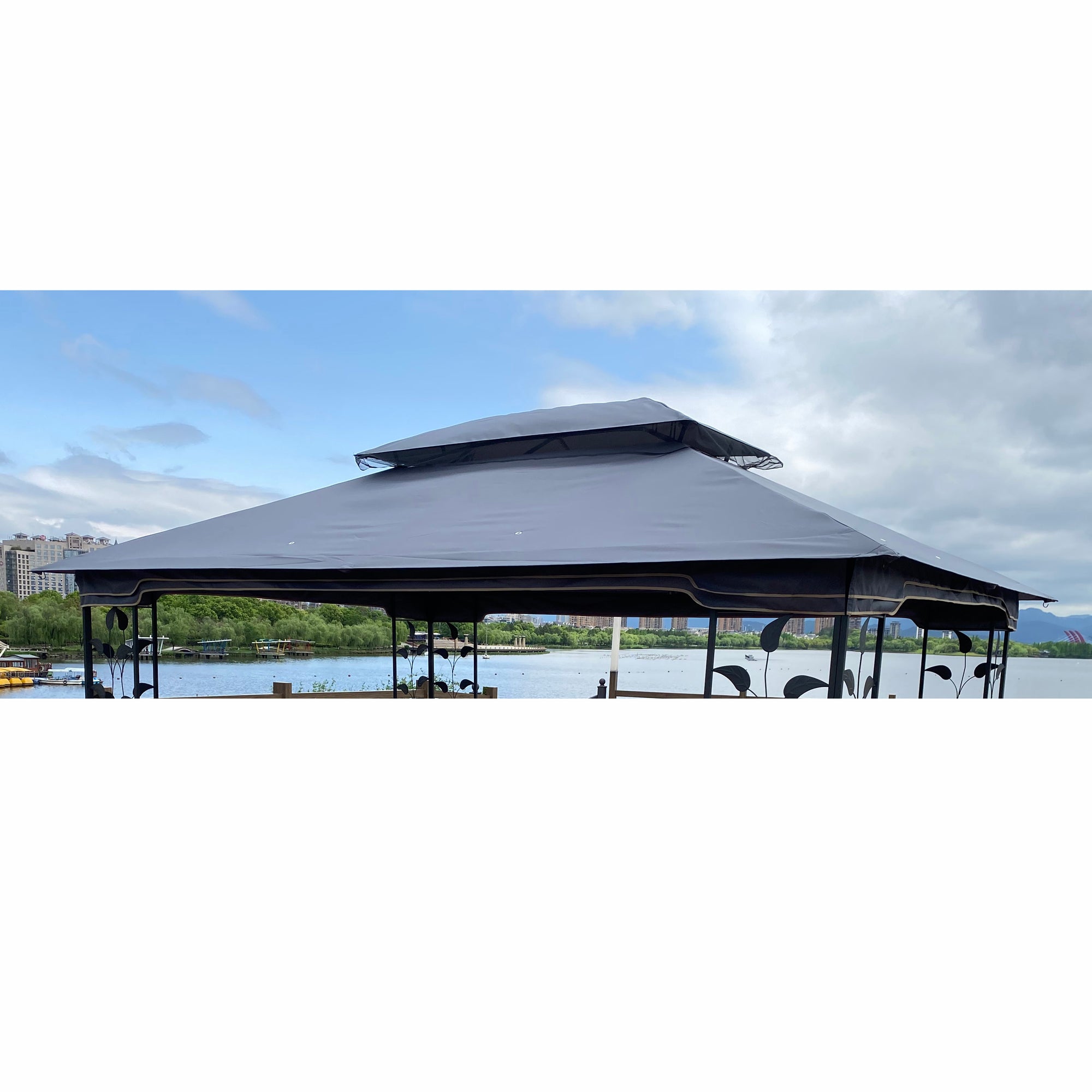 13' X 10 ' Gray Patio Gazebo Double Tiered Replacement Polyester Canopy Top