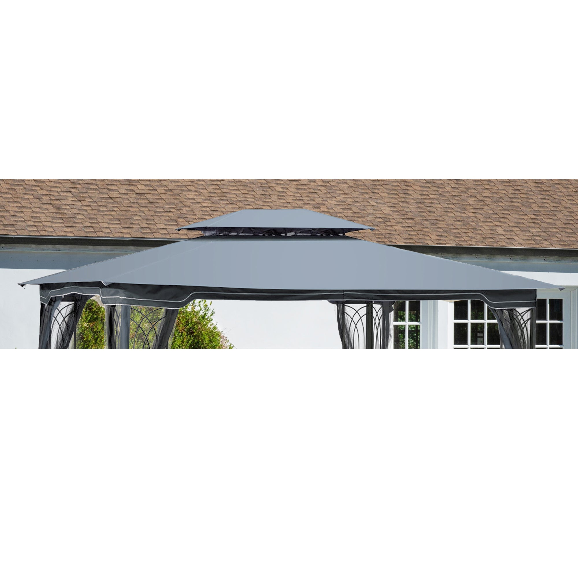 13' X 10 ' Gray Patio Gazebo Double Tiered Replacement Polyester Canopy Top