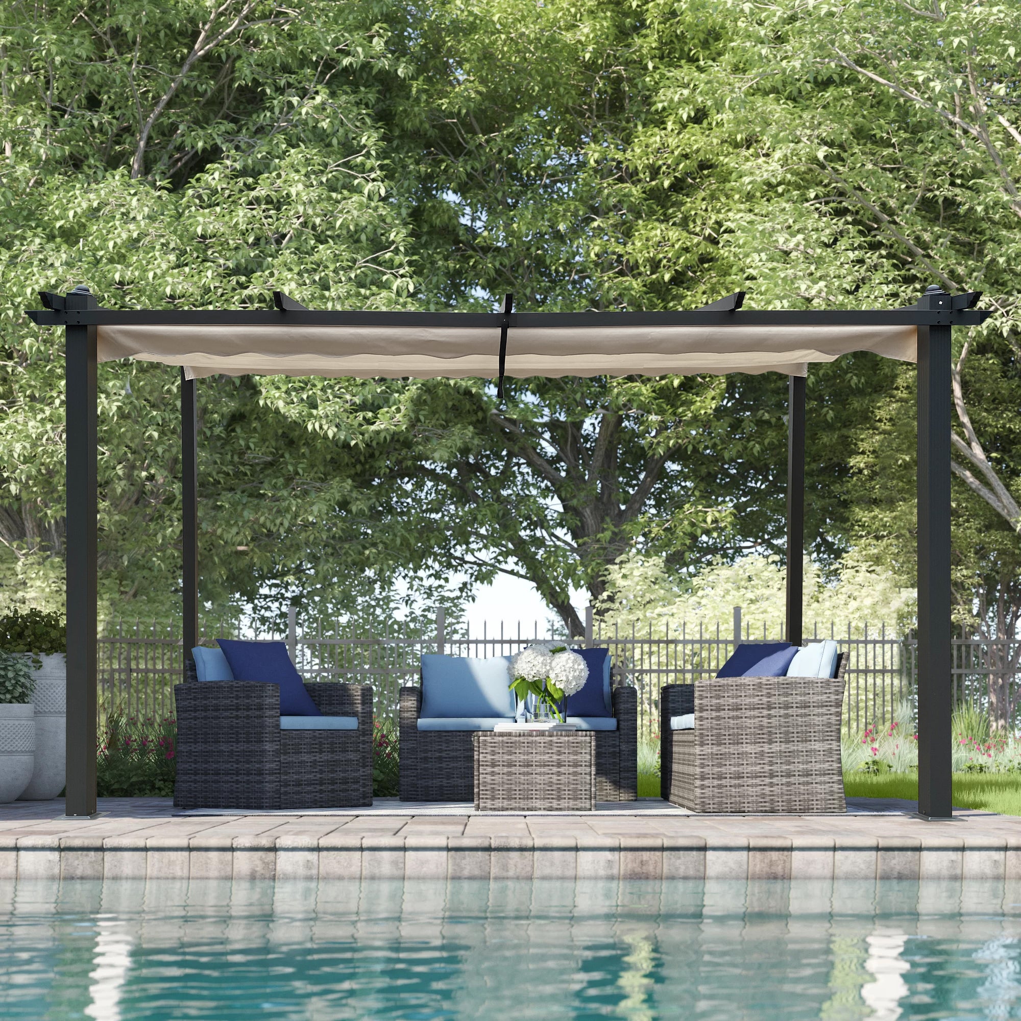 13 ft. x10 ft. Outdoor Steel Patio Pergola with Grey Shade Canopy