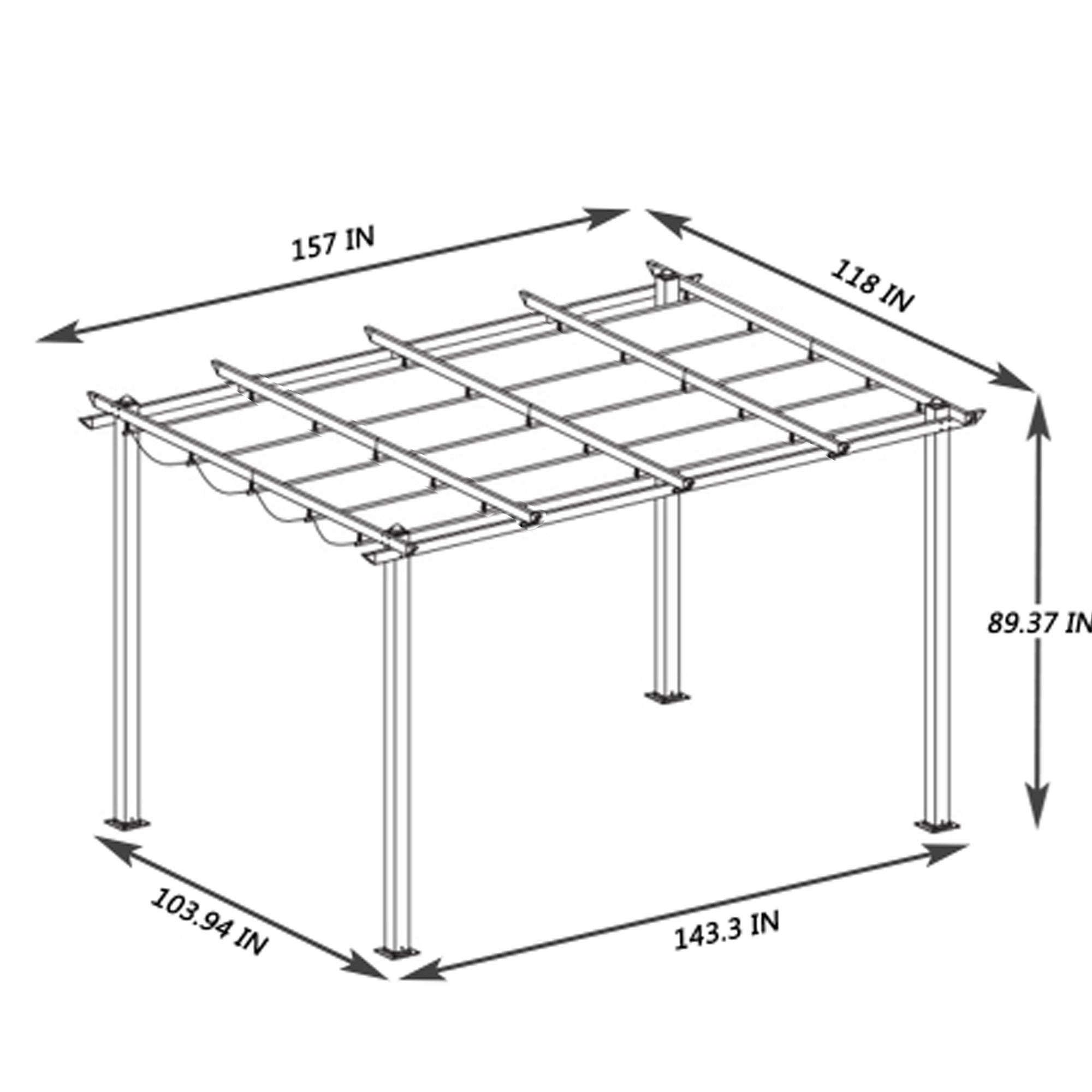 13 ft. x10 ft. Outdoor Steel Patio Pergola with Grey Shade Canopy