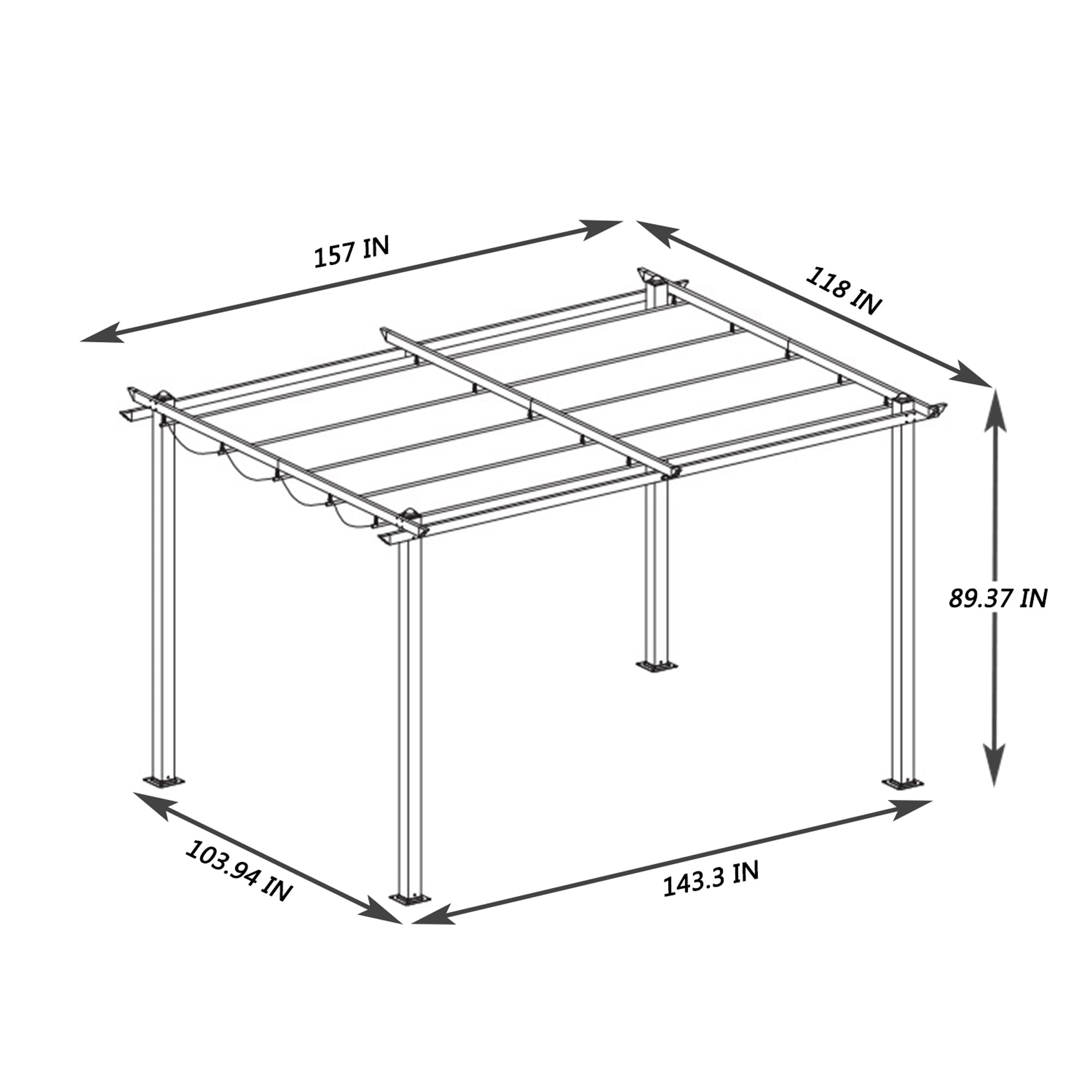 13 ft. x10 ft. Outdoor Steel Patio Pergola with Grey Shade Canopy