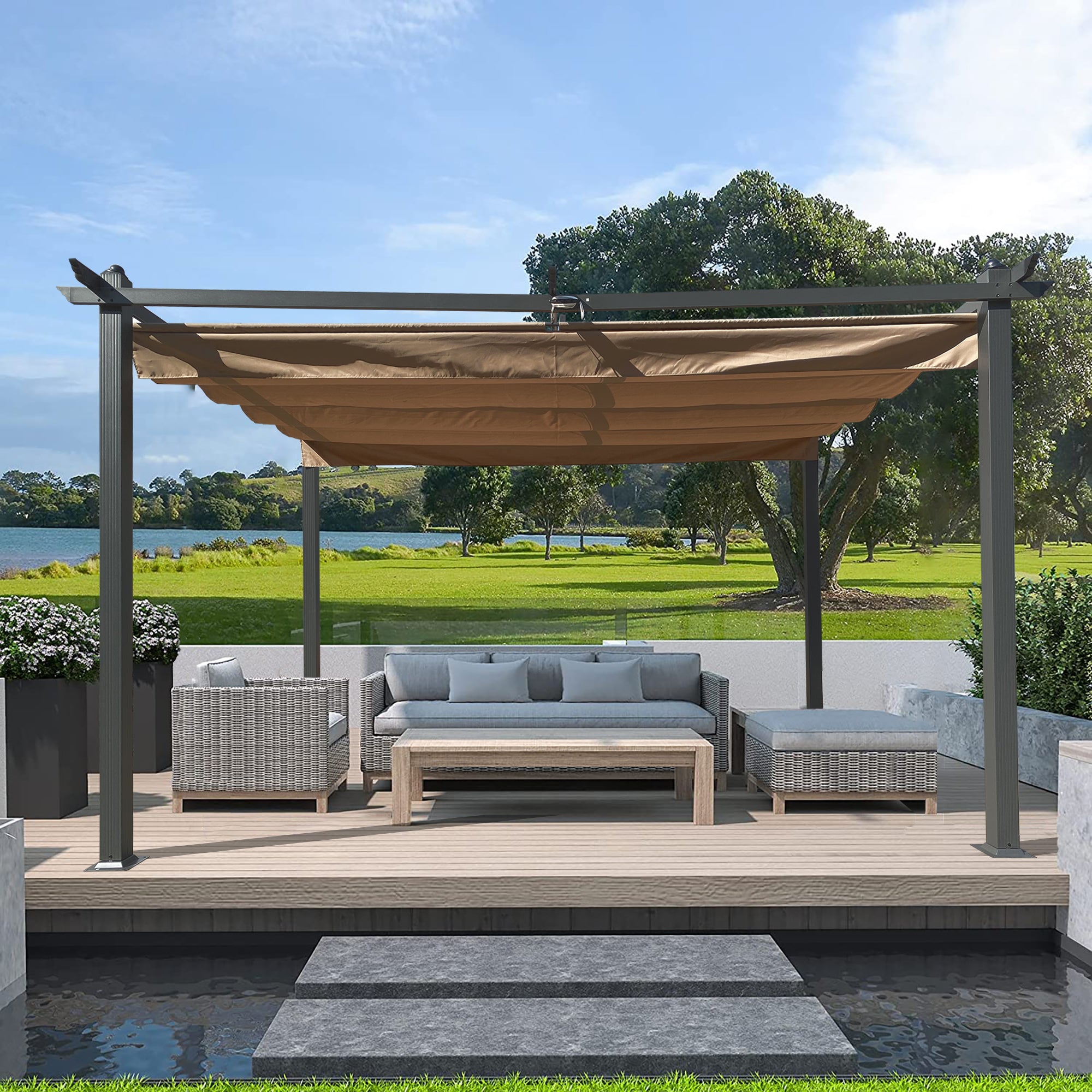 13 ft. x10 ft. Outdoor Steel Patio Pergola with Grey Shade Canopy