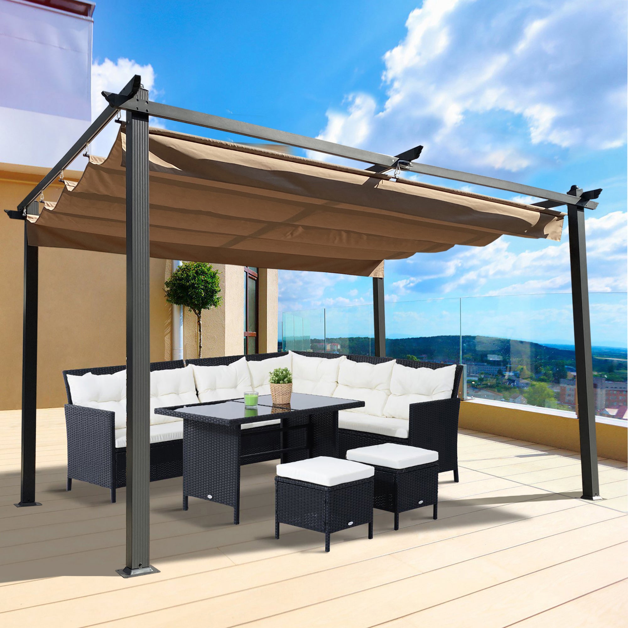 13 ft. x10 ft. Outdoor Steel Patio Pergola with Grey Shade Canopy