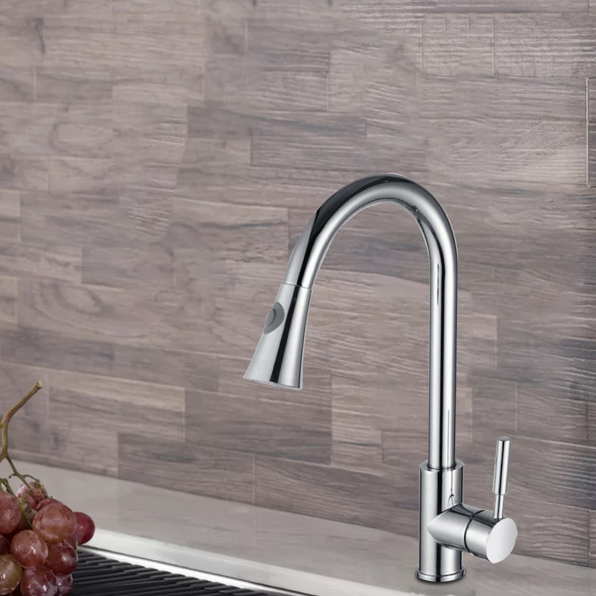 Single Handle Deck Mounted High Arc Pull Out Stainless Steel Kitchen Faucet
