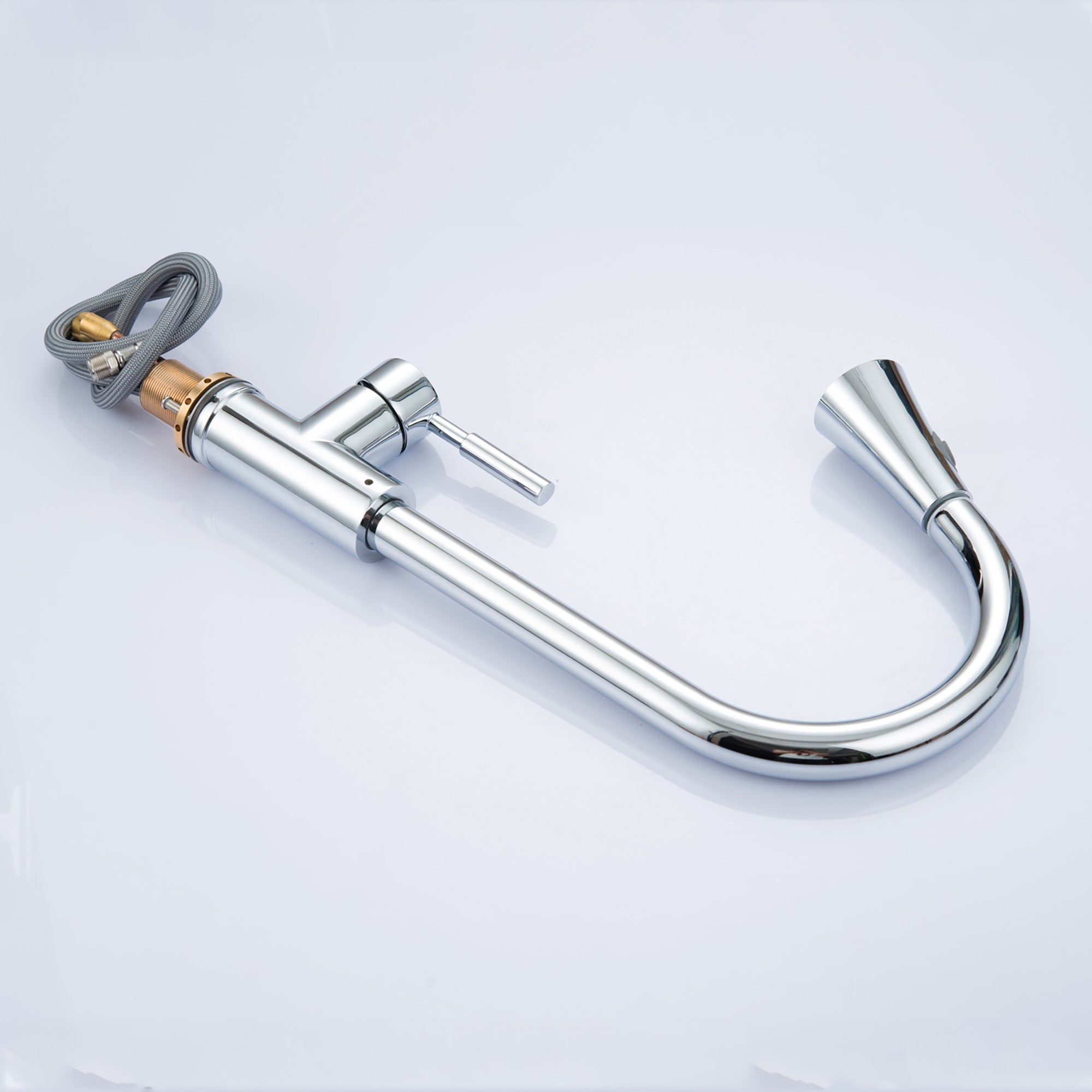 Single Handle Deck Mounted High Arc Pull Out Stainless Steel Kitchen Faucet