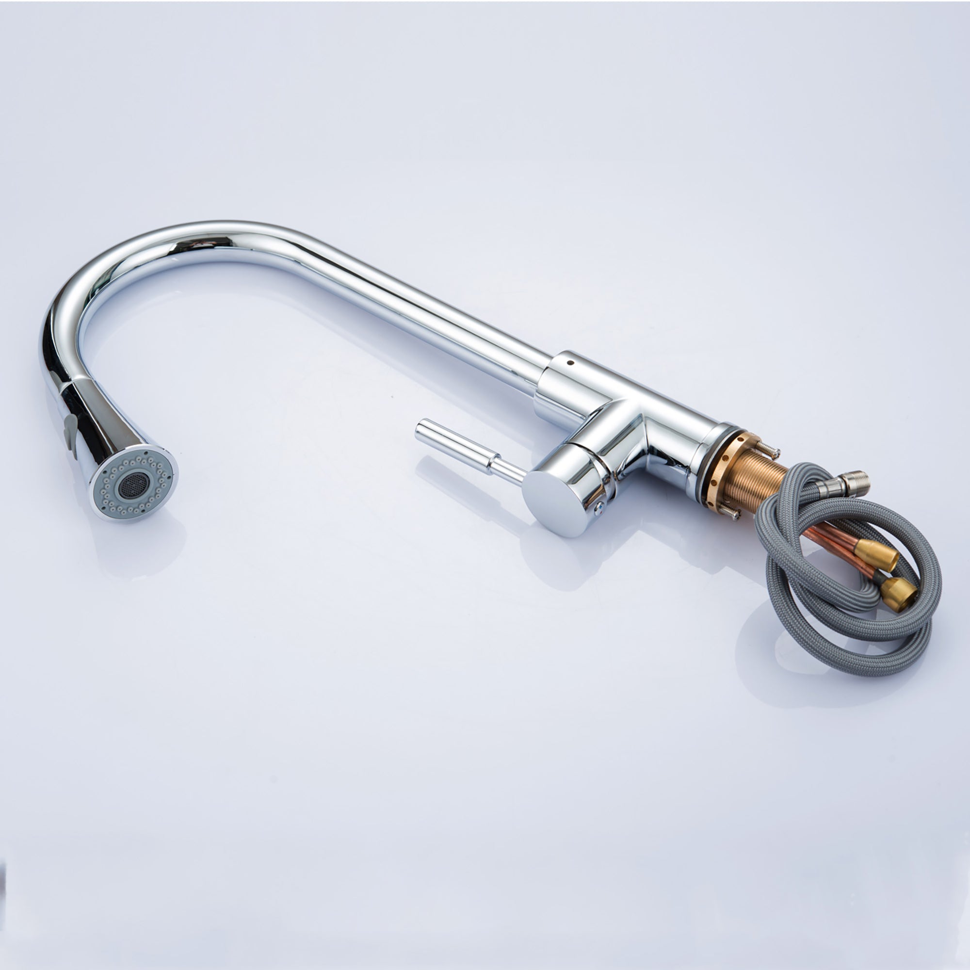 Single Handle Deck Mounted High Arc Pull Out Stainless Steel Kitchen Faucet