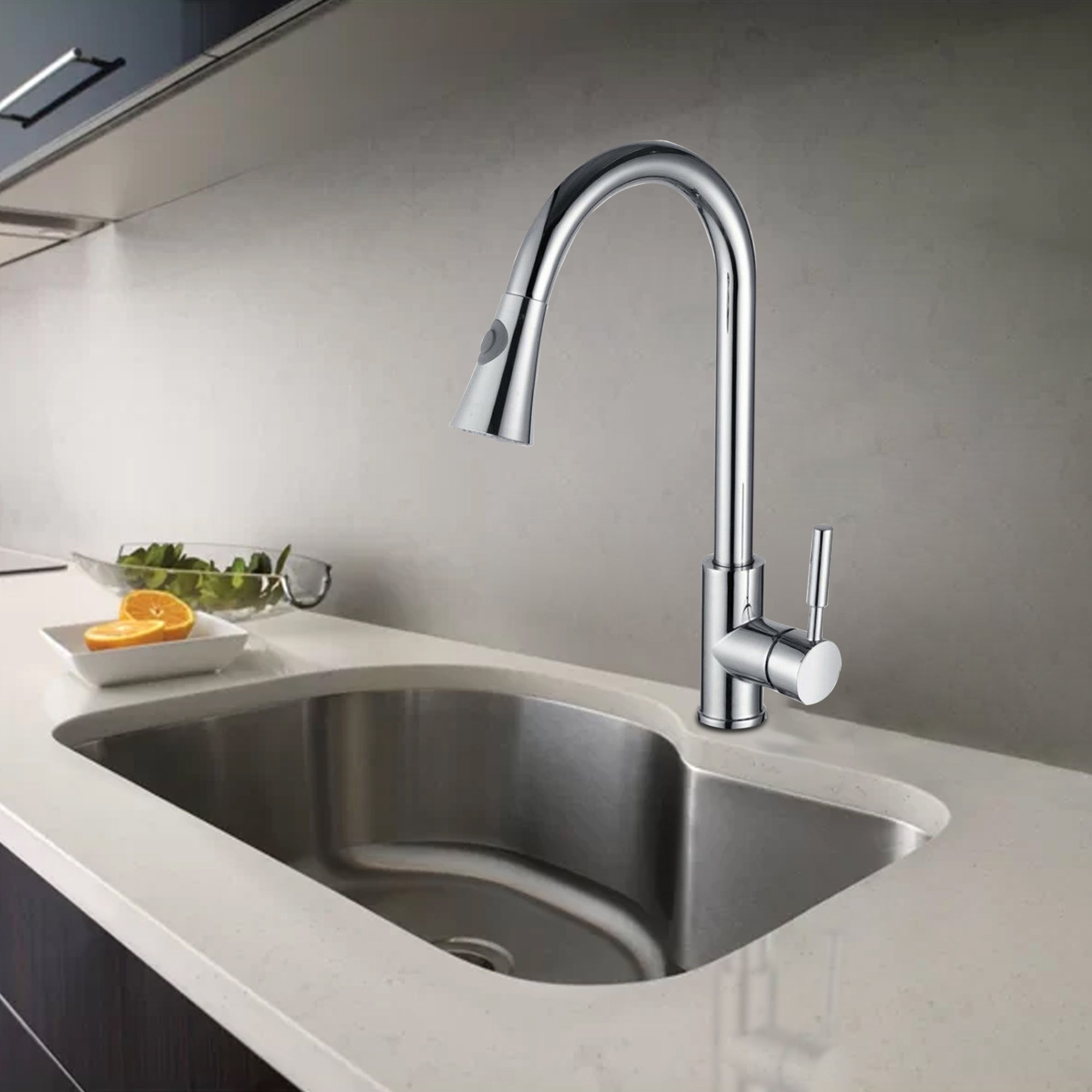 Single Handle Deck Mounted High Arc Pull Out Stainless Steel Kitchen Faucet