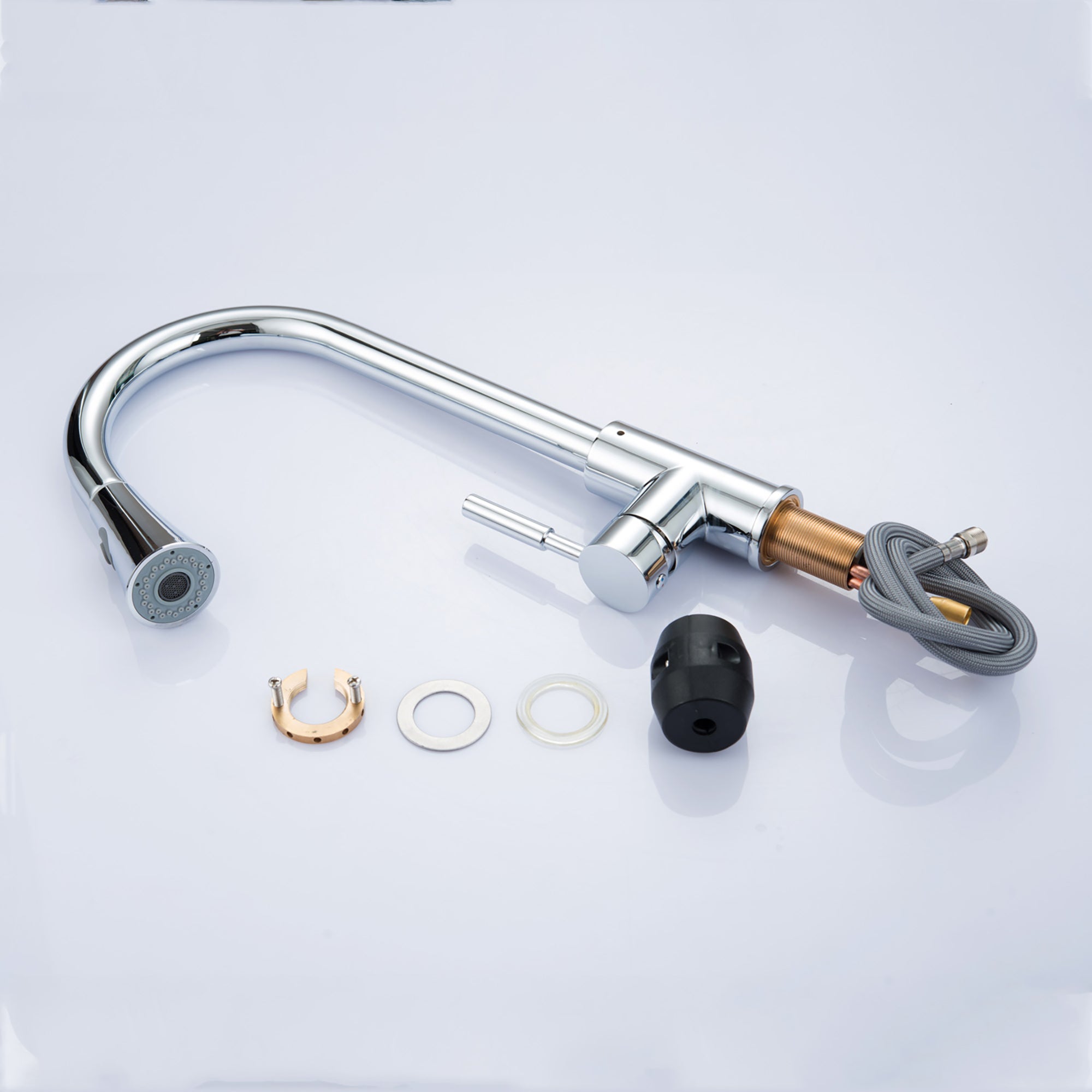 Single Handle Deck Mounted High Arc Pull Out Stainless Steel Kitchen Faucet