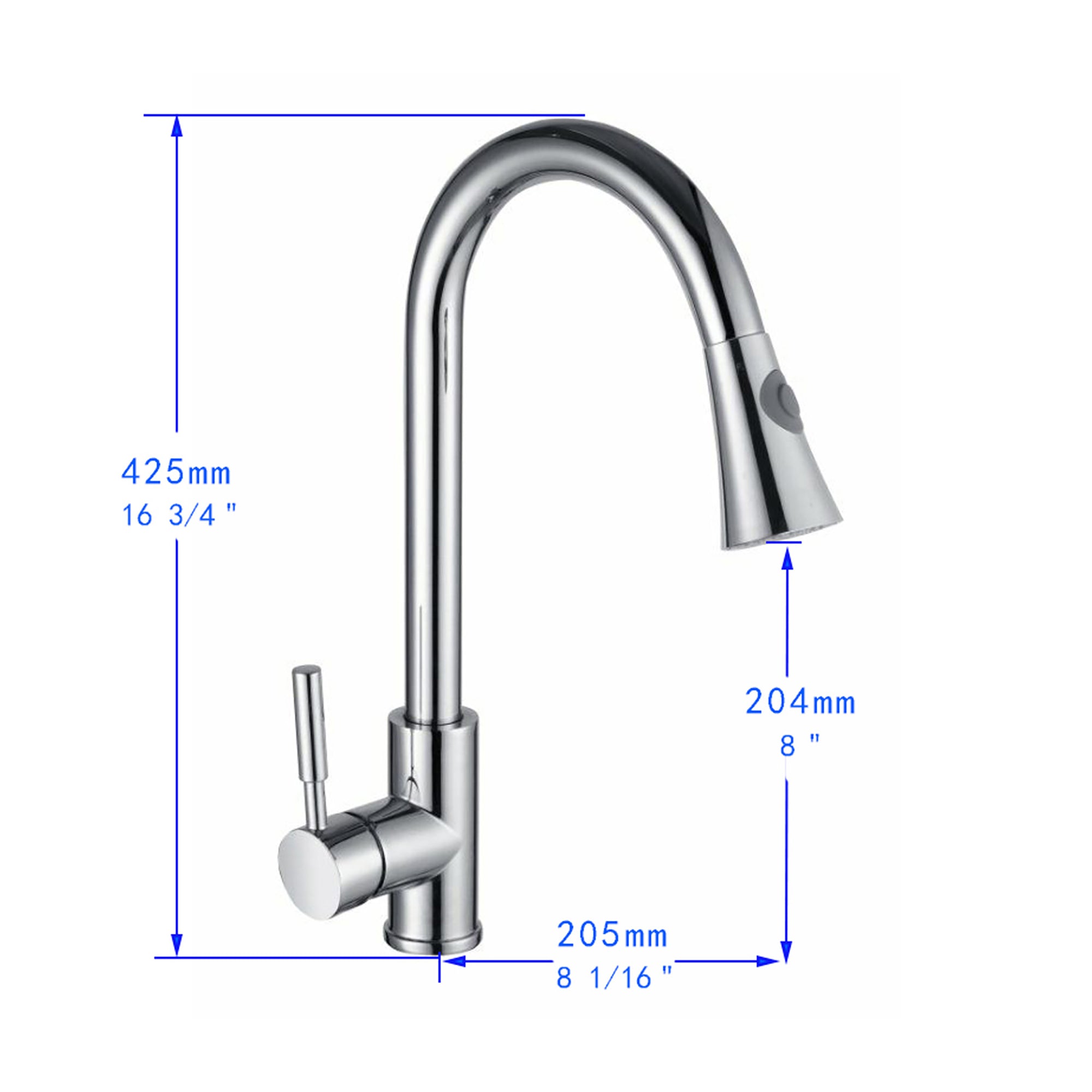 Single Handle Deck Mounted High Arc Pull Out Stainless Steel Kitchen Faucet