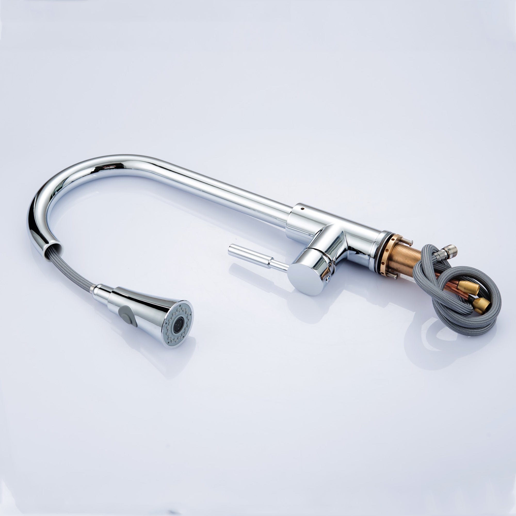 Single Handle Deck Mounted High Arc Pull Out Stainless Steel Kitchen Faucet