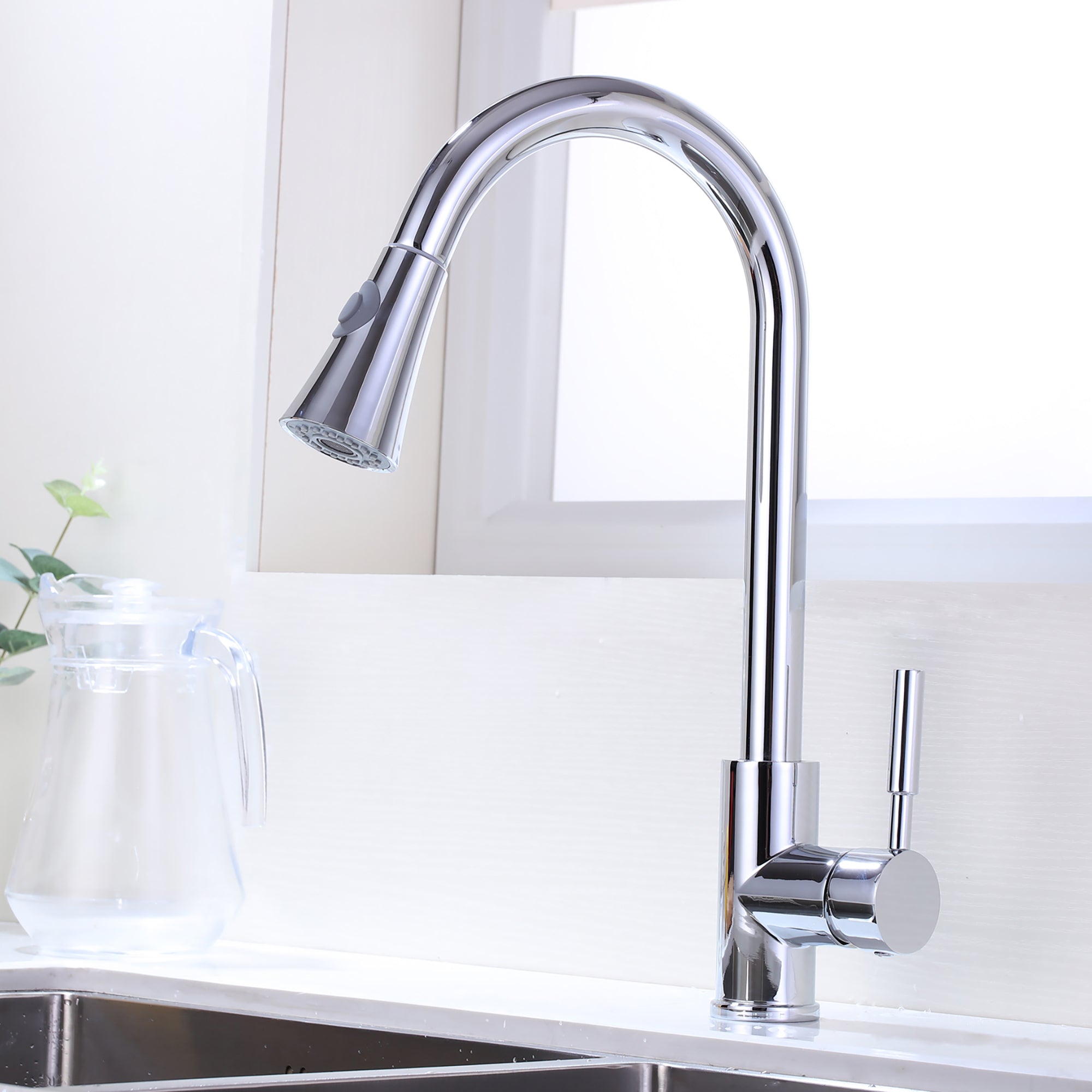 Single Handle Deck Mounted High Arc Pull Out Stainless Steel Kitchen Faucet