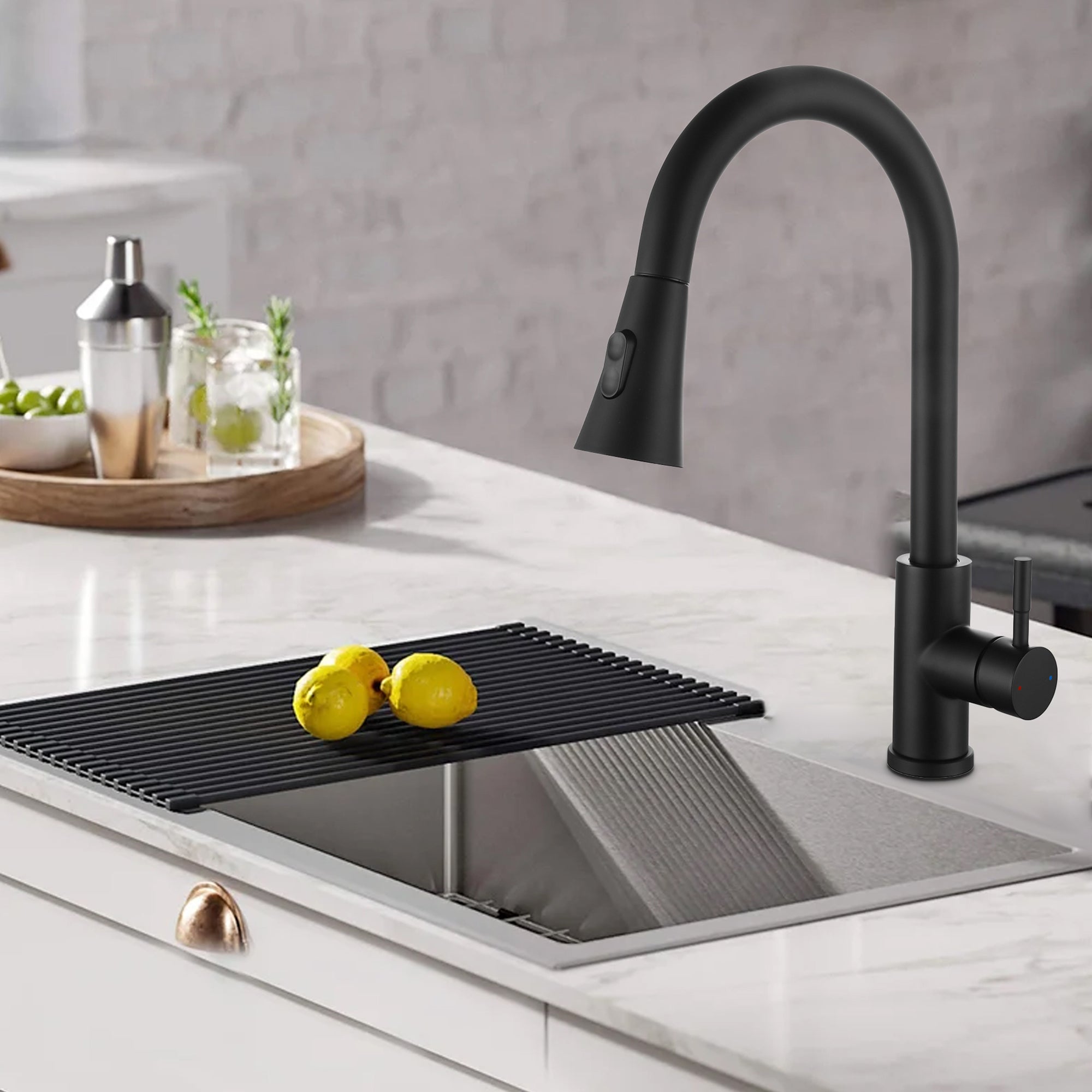 Single Handle Deck Mounted High Arc Pull Out Stainless Steel Kitchen Faucet