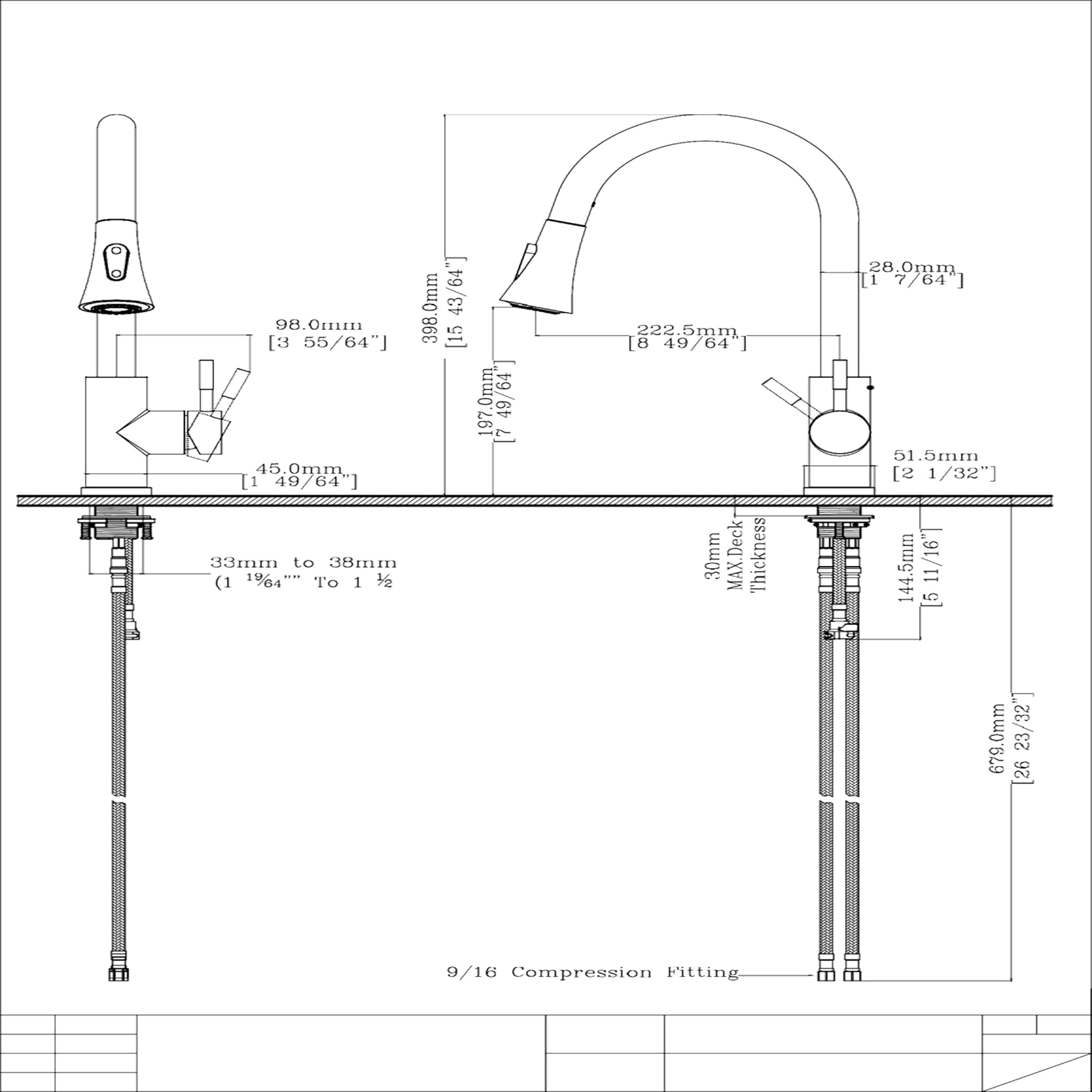 Single Handle Deck Mounted High Arc Pull Out Stainless Steel Kitchen Faucet