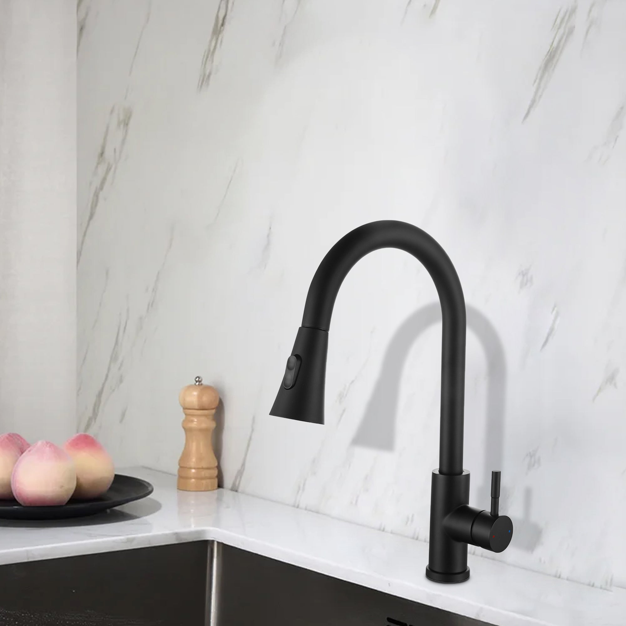 Single Handle Deck Mounted High Arc Pull Out Stainless Steel Kitchen Faucet