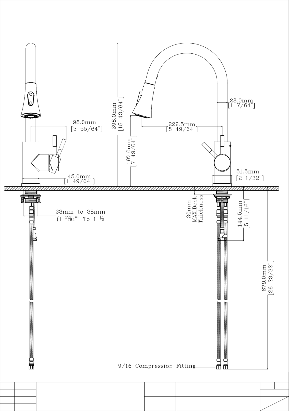Single Handle Deck Mounted High Arc Pull Out Stainless Steel Kitchen Faucet