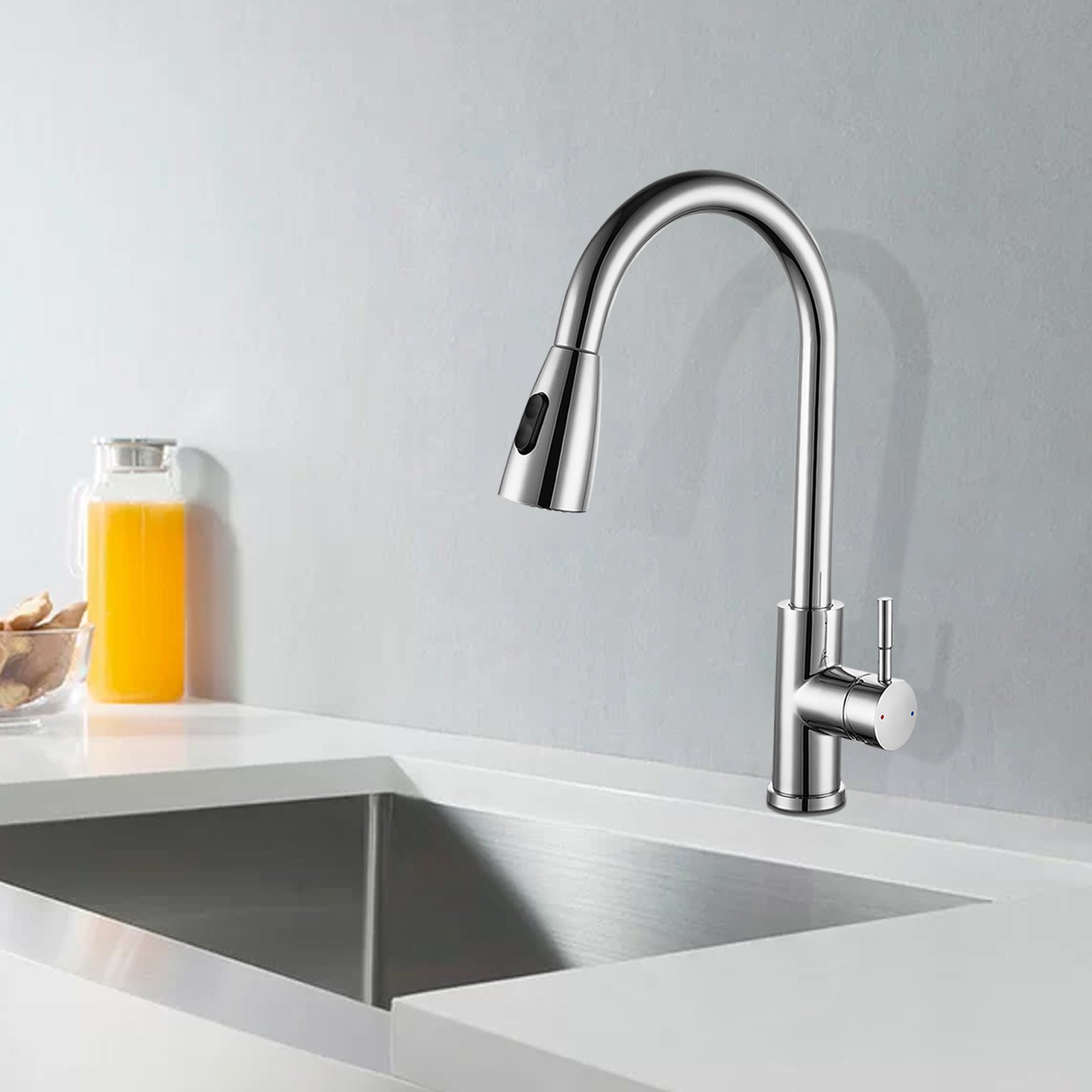 Single Handle Deck Mounted High Arc Pull Out Stainless Steel Kitchen Faucet