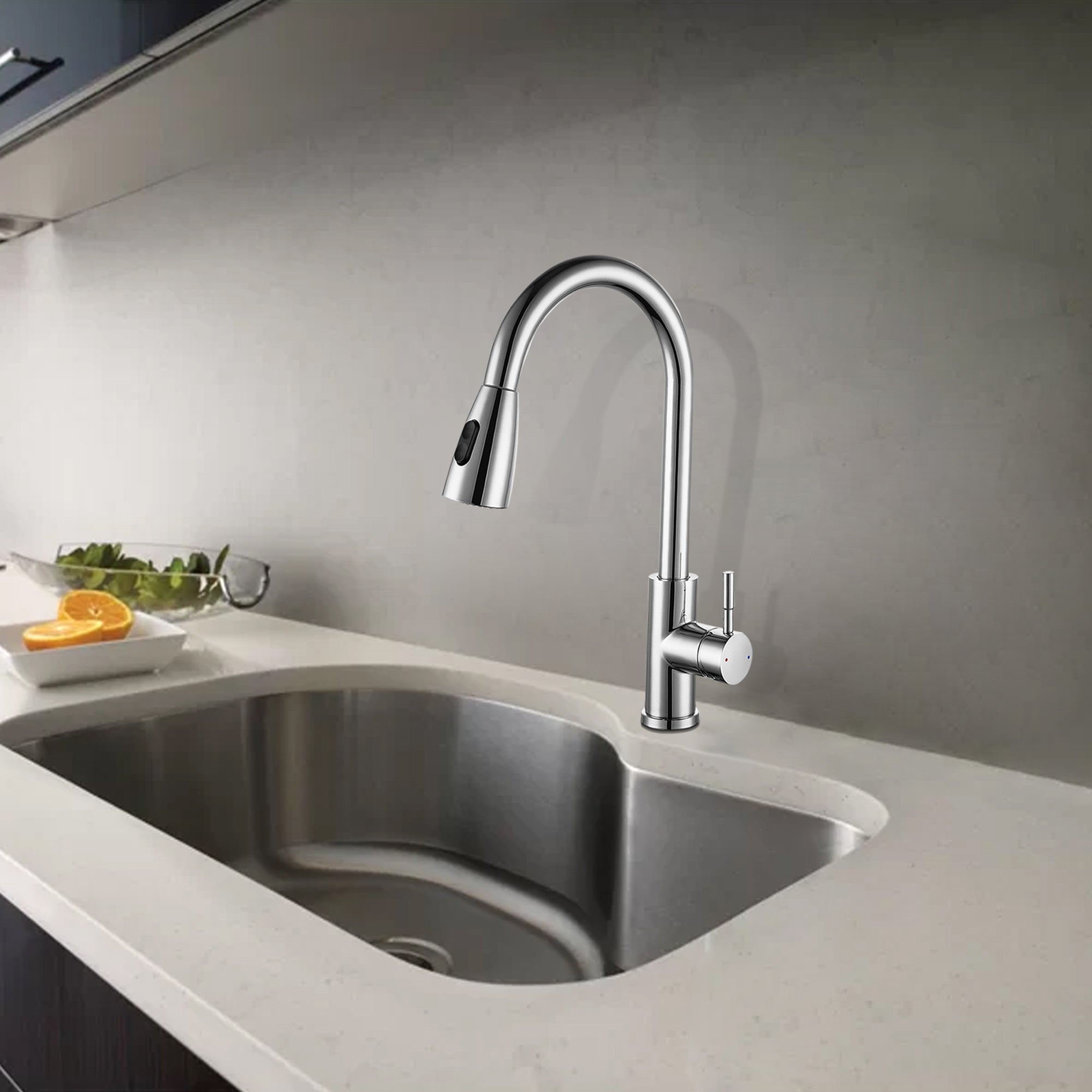 Single Handle Deck Mounted High Arc Pull Out Stainless Steel Kitchen Faucet