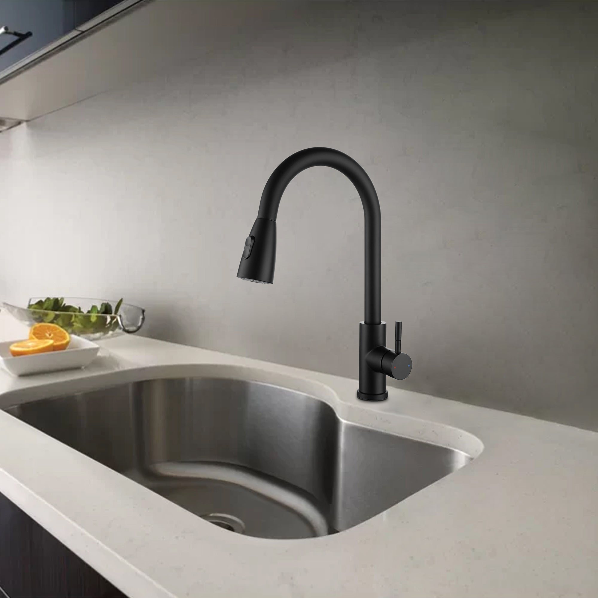Single Handle Deck Mounted High Arc Pull Out Stainless Steel Kitchen Faucet