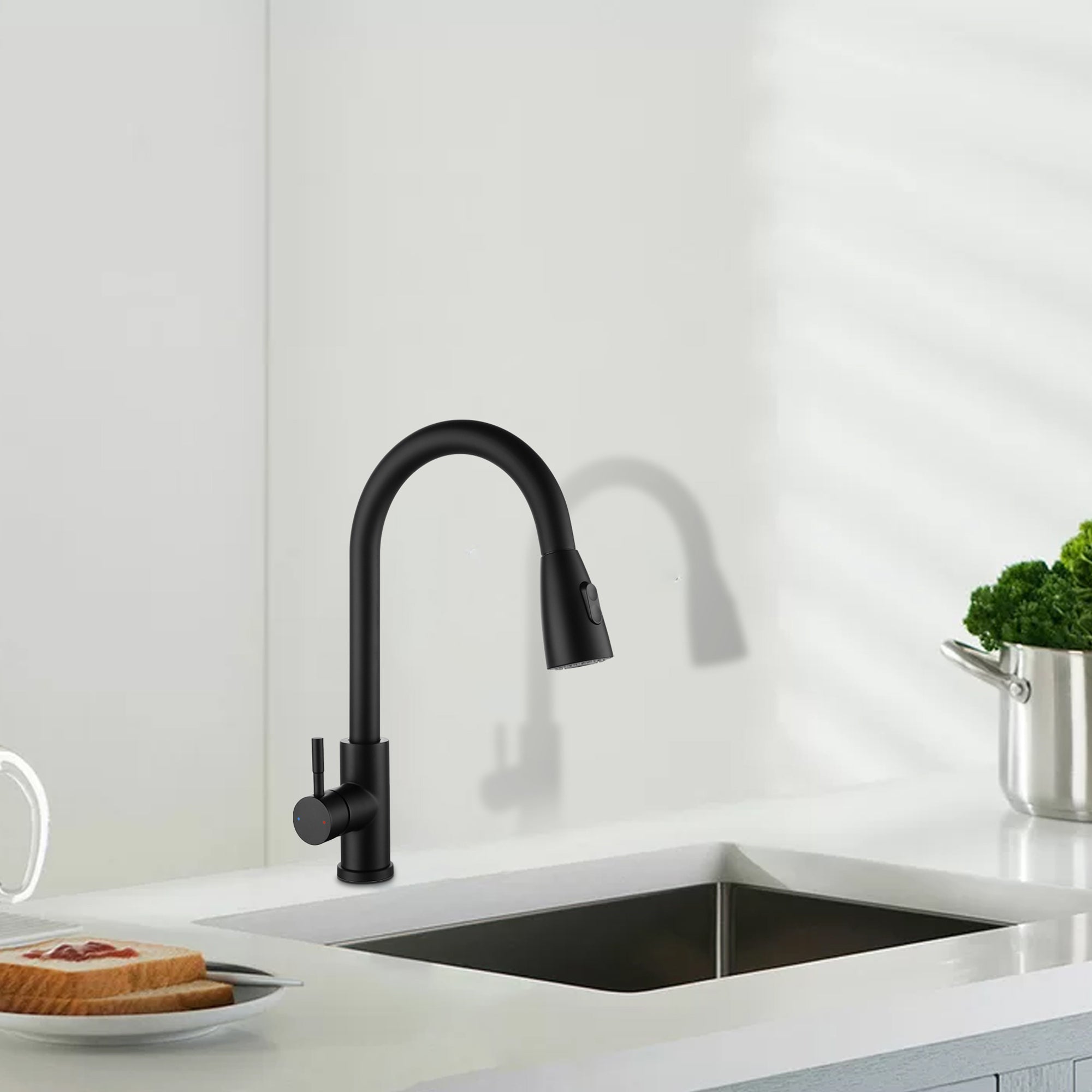 Single Handle Deck Mounted High Arc Pull Out Stainless Steel Kitchen Faucet