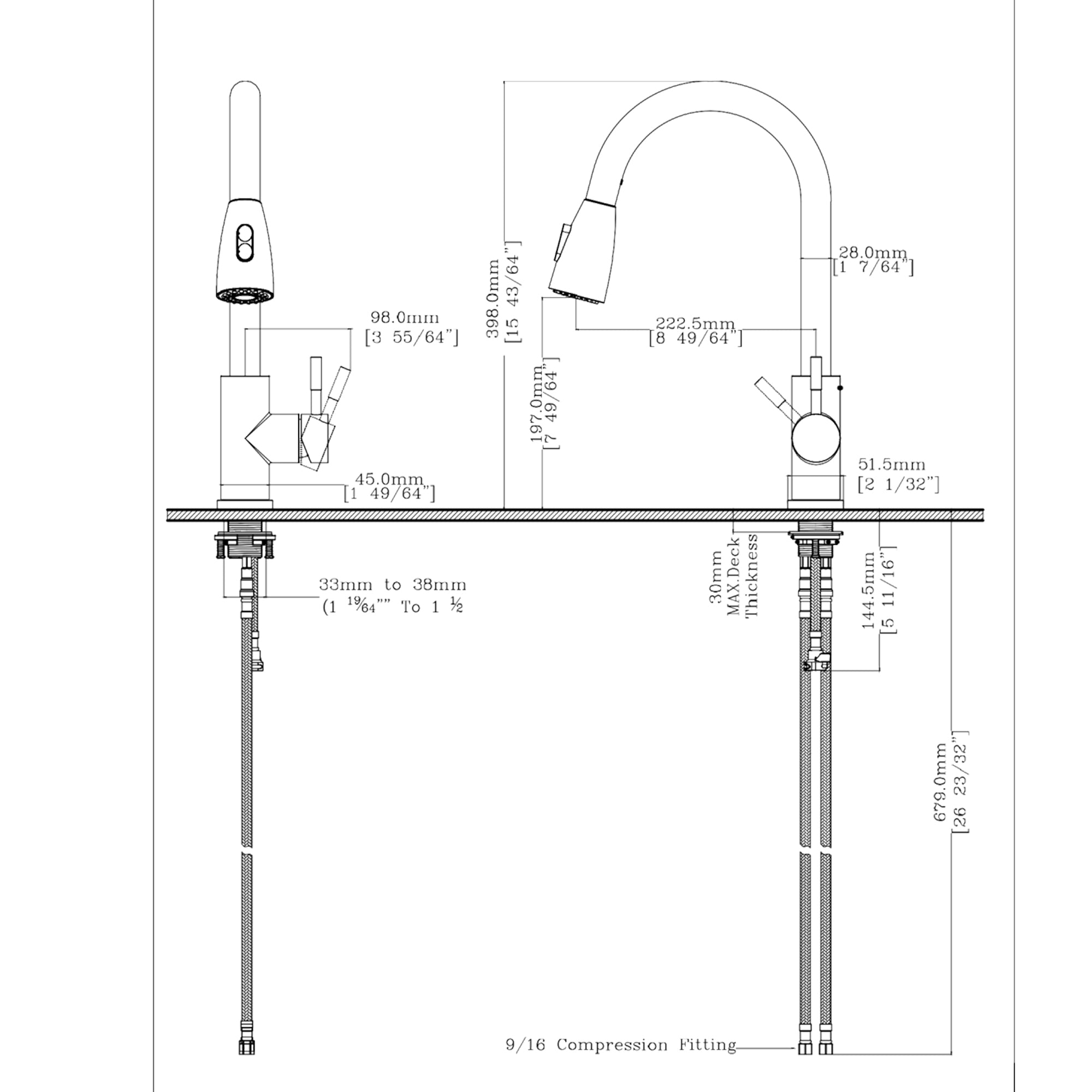 Single Handle Deck Mounted High Arc Pull Out Stainless Steel Kitchen Faucet
