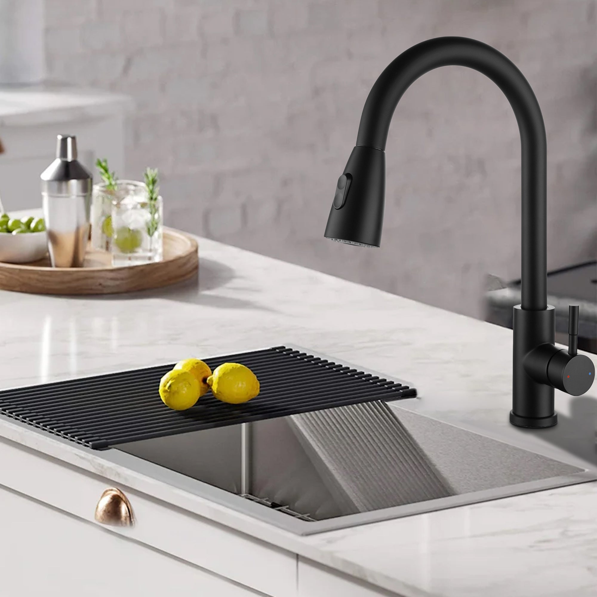 Single Handle Deck Mounted High Arc Pull Out Stainless Steel Kitchen Faucet