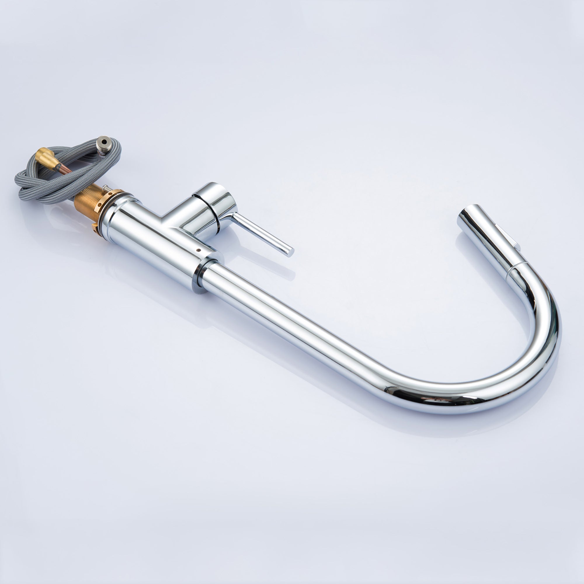 Single Handle Deck Mounted High Arc Pull Out Stainless Steel Kitchen Faucet