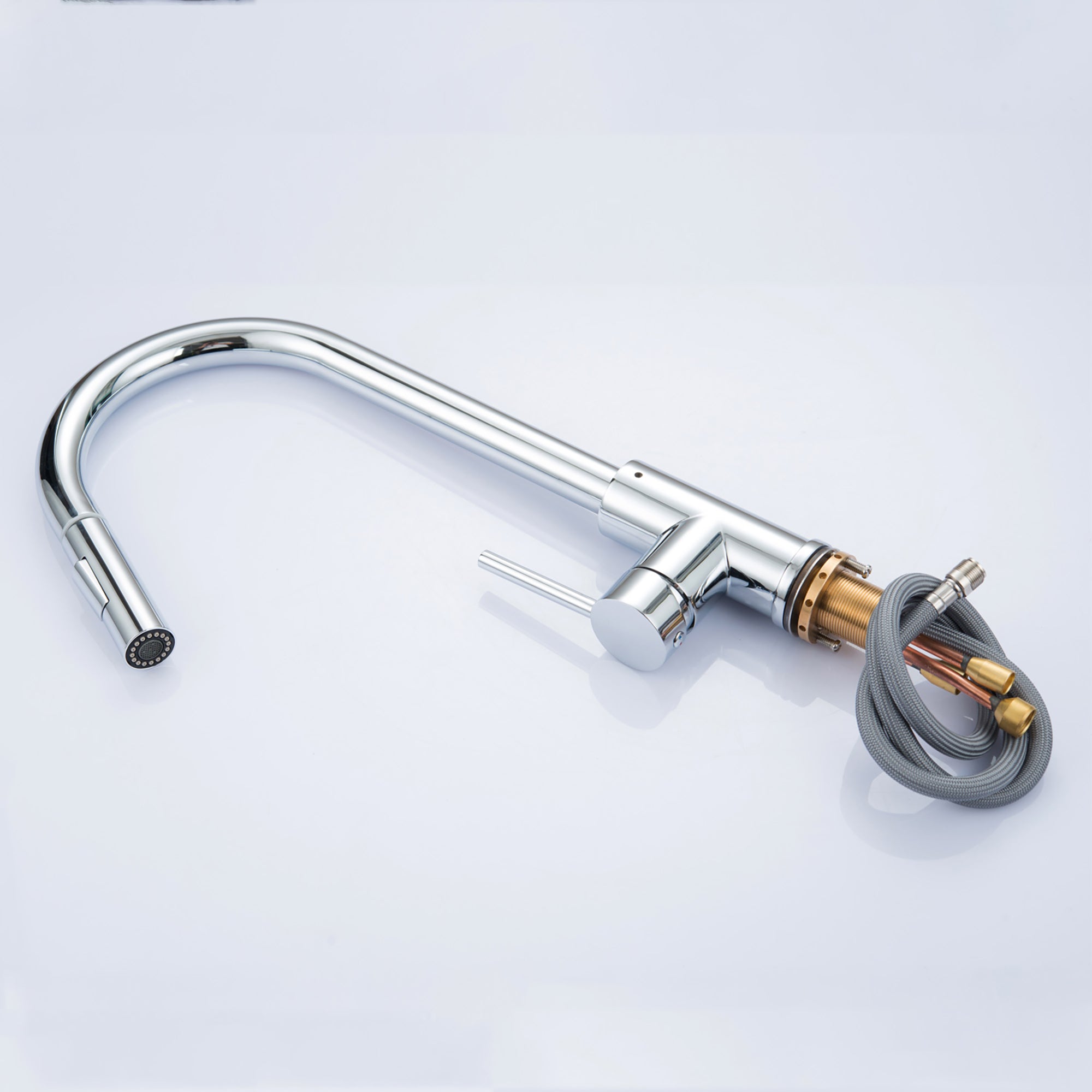 Single Handle Deck Mounted High Arc Pull Out Stainless Steel Kitchen Faucet