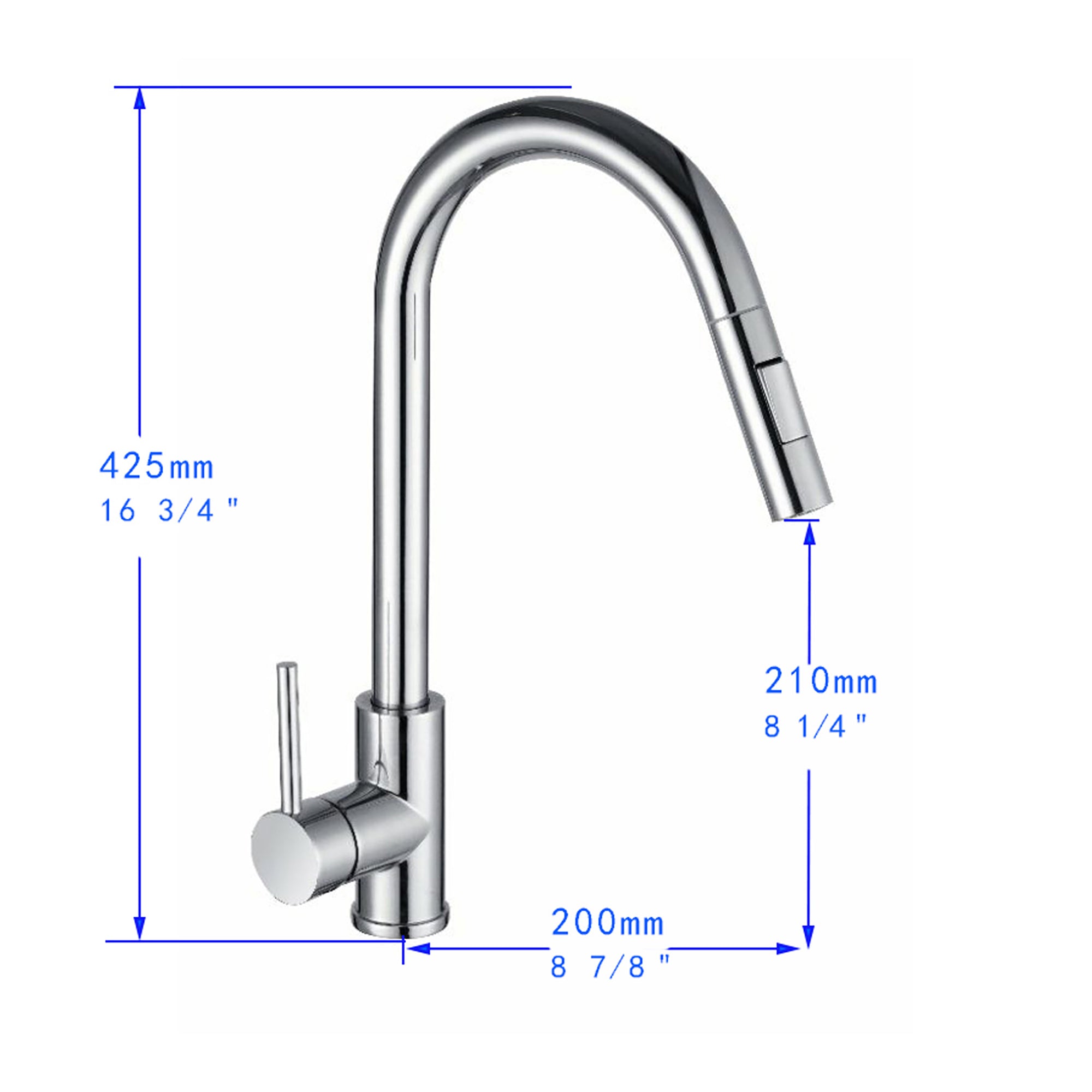 Single Handle Deck Mounted High Arc Pull Out Stainless Steel Kitchen Faucet