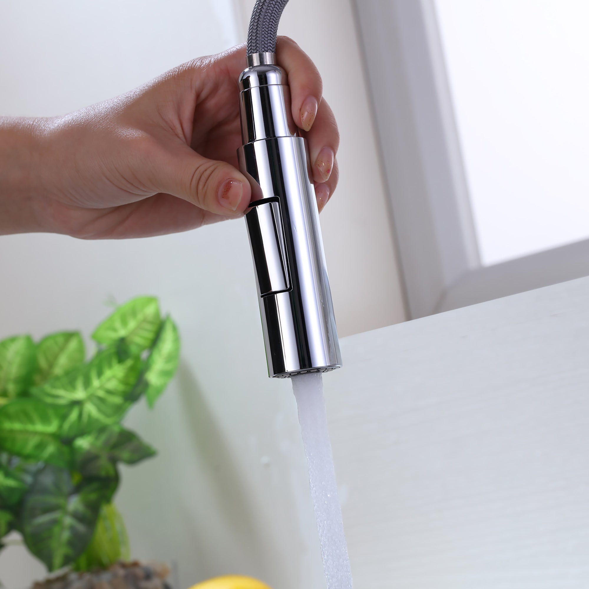 Single Handle Deck Mounted High Arc Pull Out Stainless Steel Kitchen Faucet
