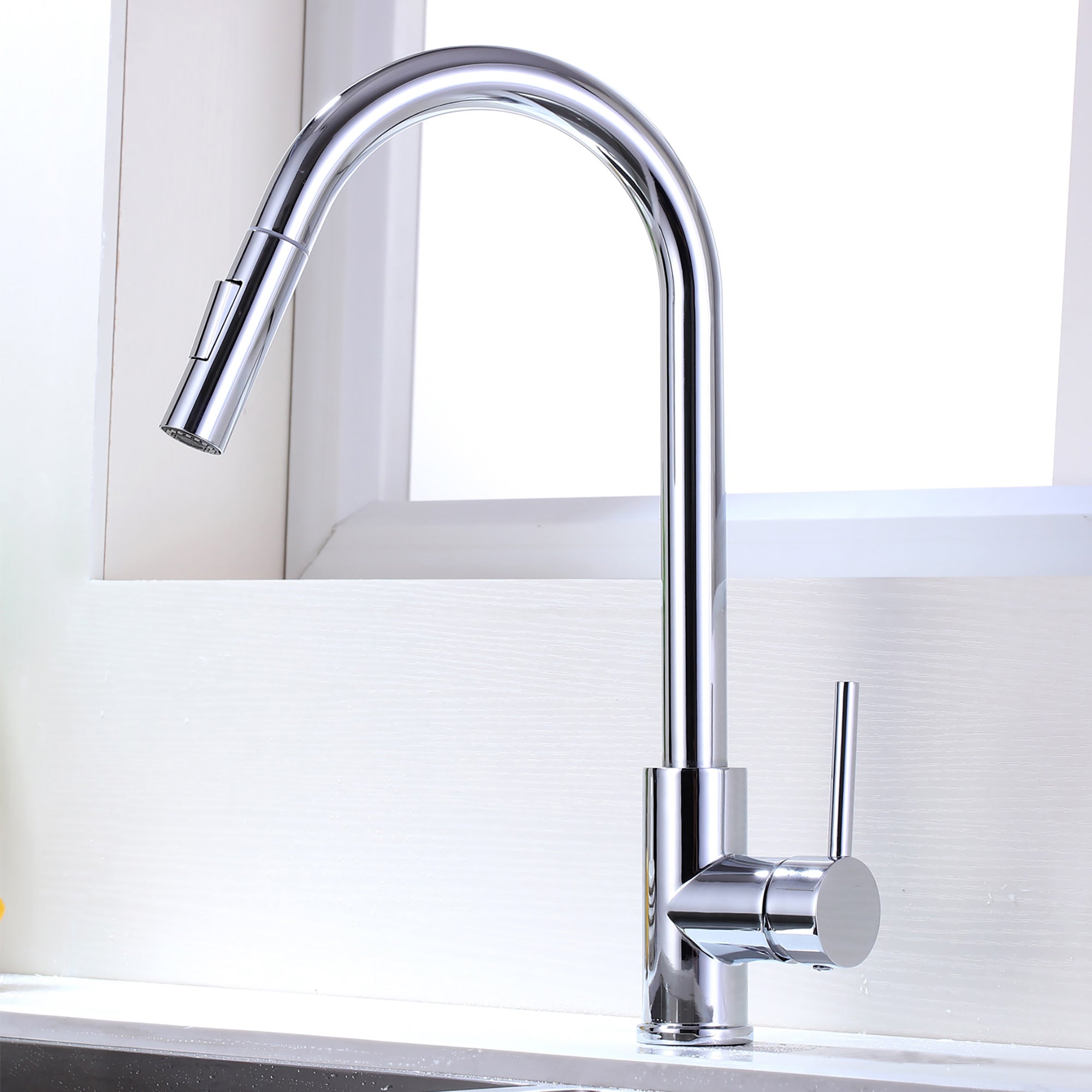 Single Handle Deck Mounted High Arc Pull Out Stainless Steel Kitchen Faucet