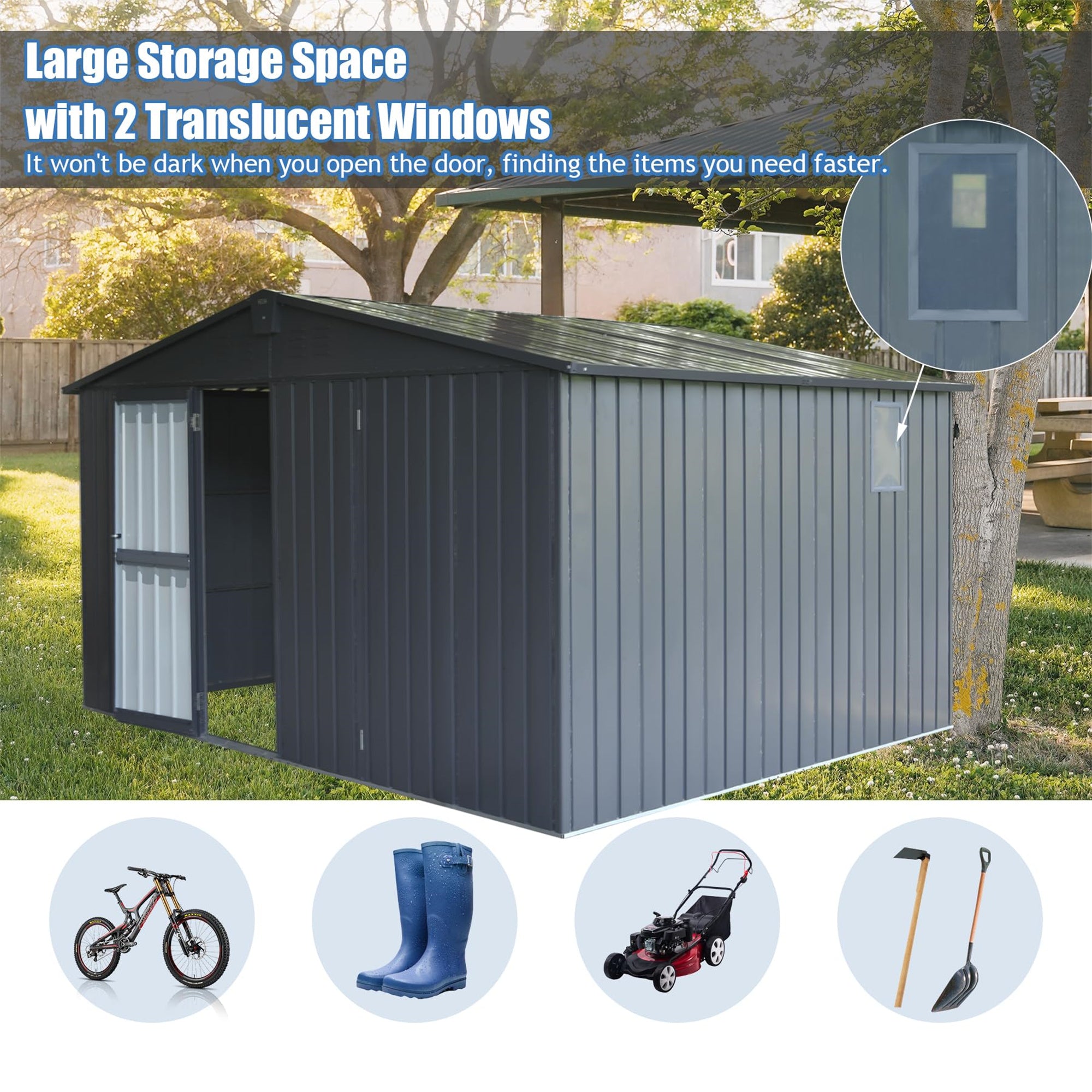 11 ft. W x 9 ft. D Metal Storage Shed with Double Door(99 sq. ft.)  JMCPGS01-DG