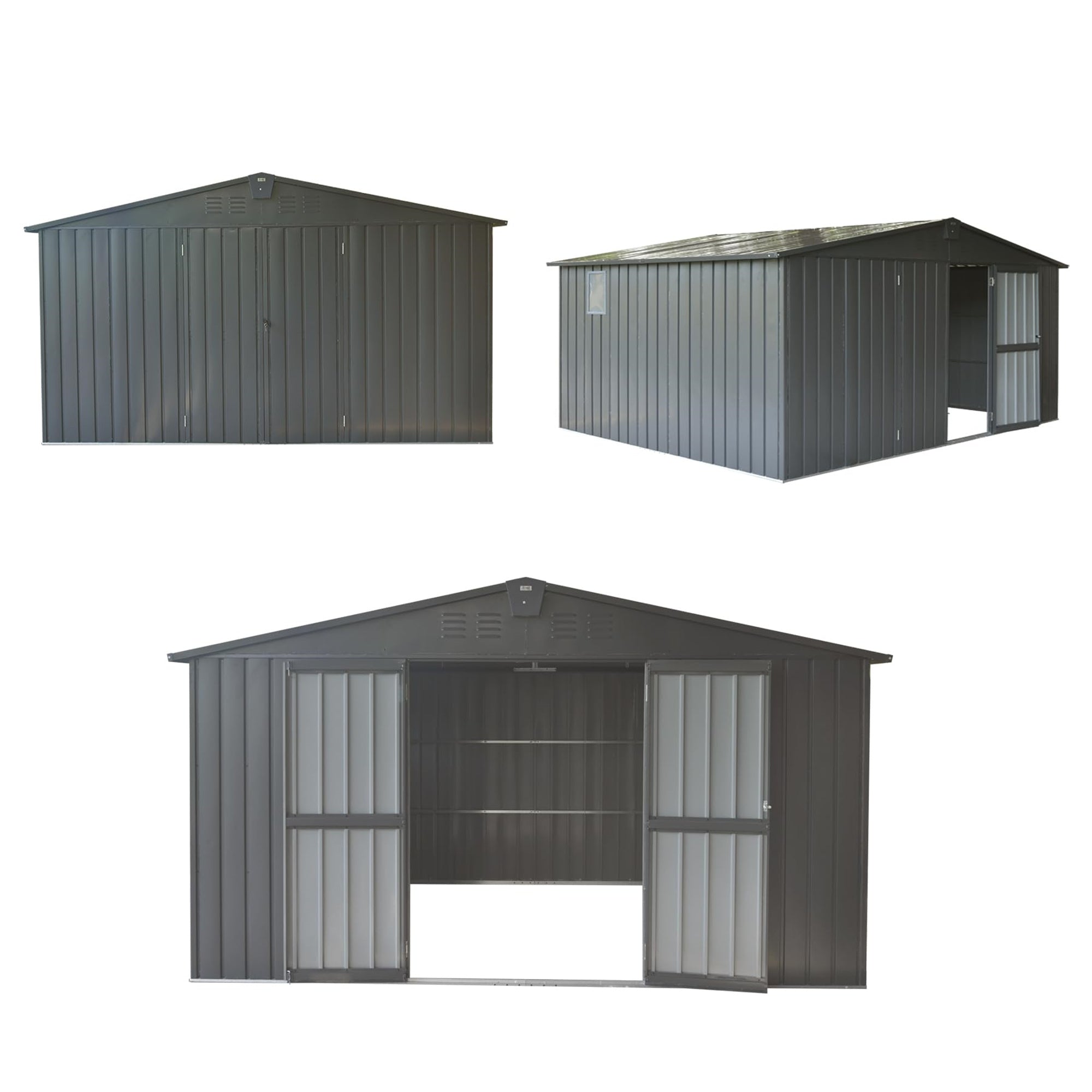 11 ft. W x 9 ft. D Metal Storage Shed with Double Door(99 sq. ft.)  JMCPGS01-DG